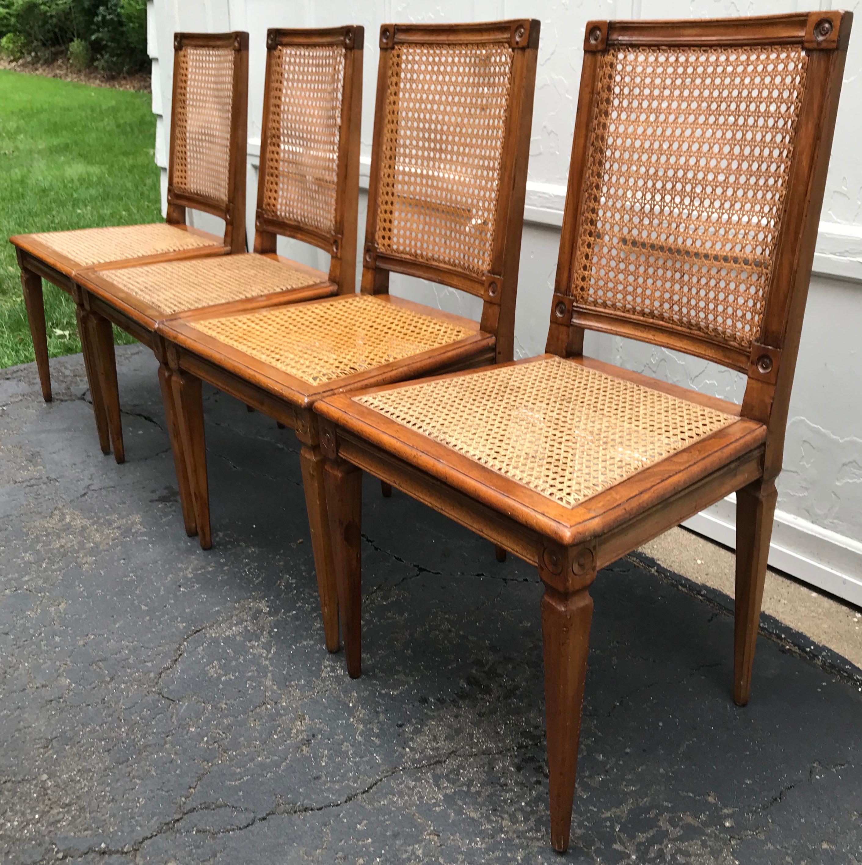 Wood Set of Four Louis XVI Caned Chairs For Sale