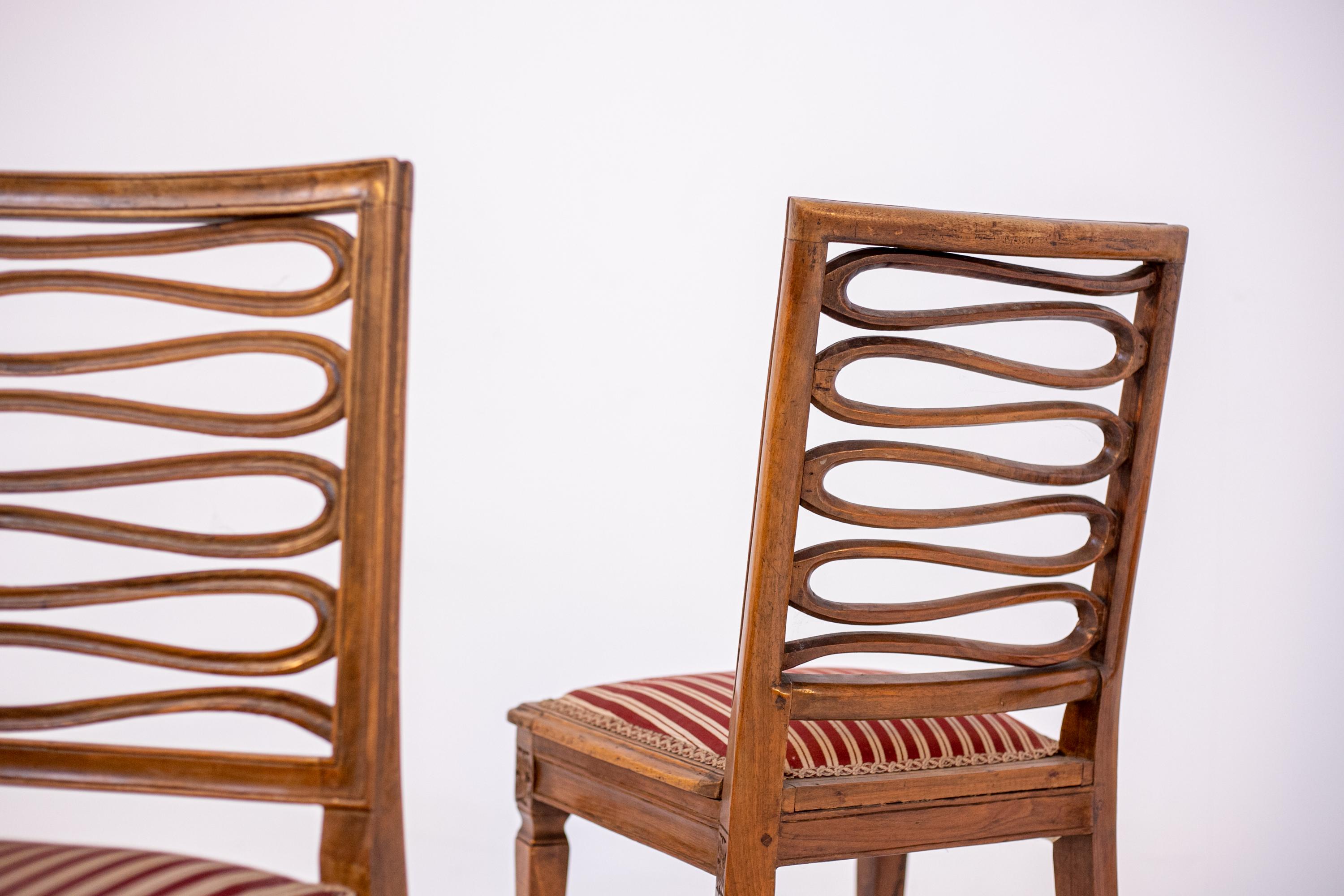 Set of Four Louis XVI Chairs in Wood and White and Red Silk 5
