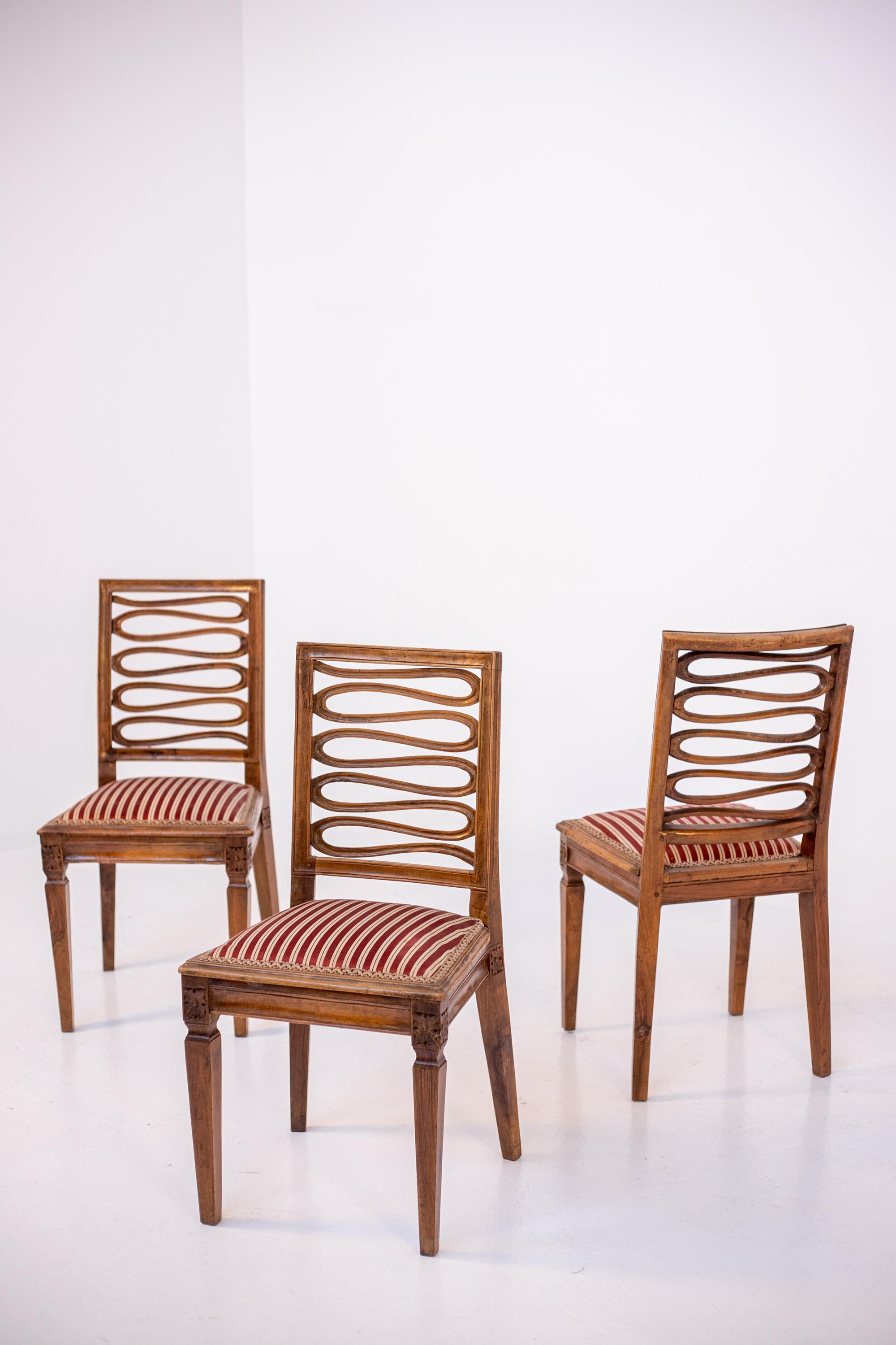 Set of Four Louis XVI Chairs in Wood and White and Red Silk 13