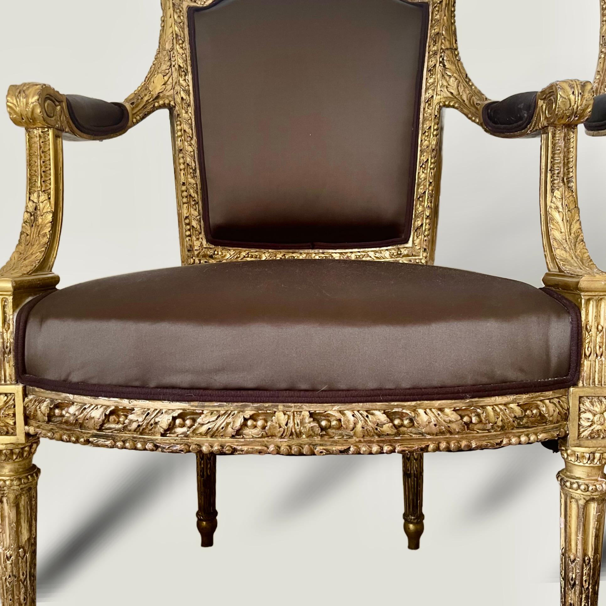 Legno dorato Set di quattro sedie Luigi XVI in legno dorato, CIRCA 1780 in vendita