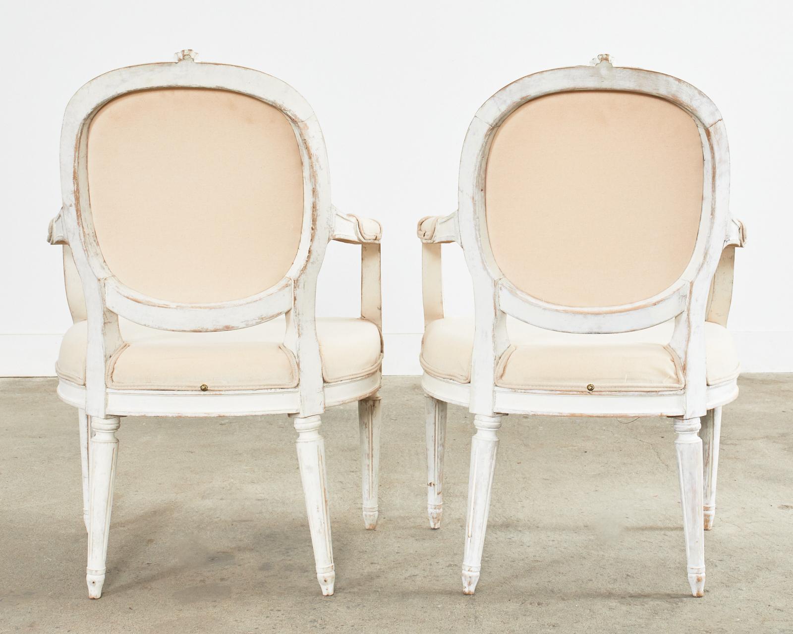 Set of Four Louis XVI Gustavian Style Painted Dining Armchairs For Sale 14