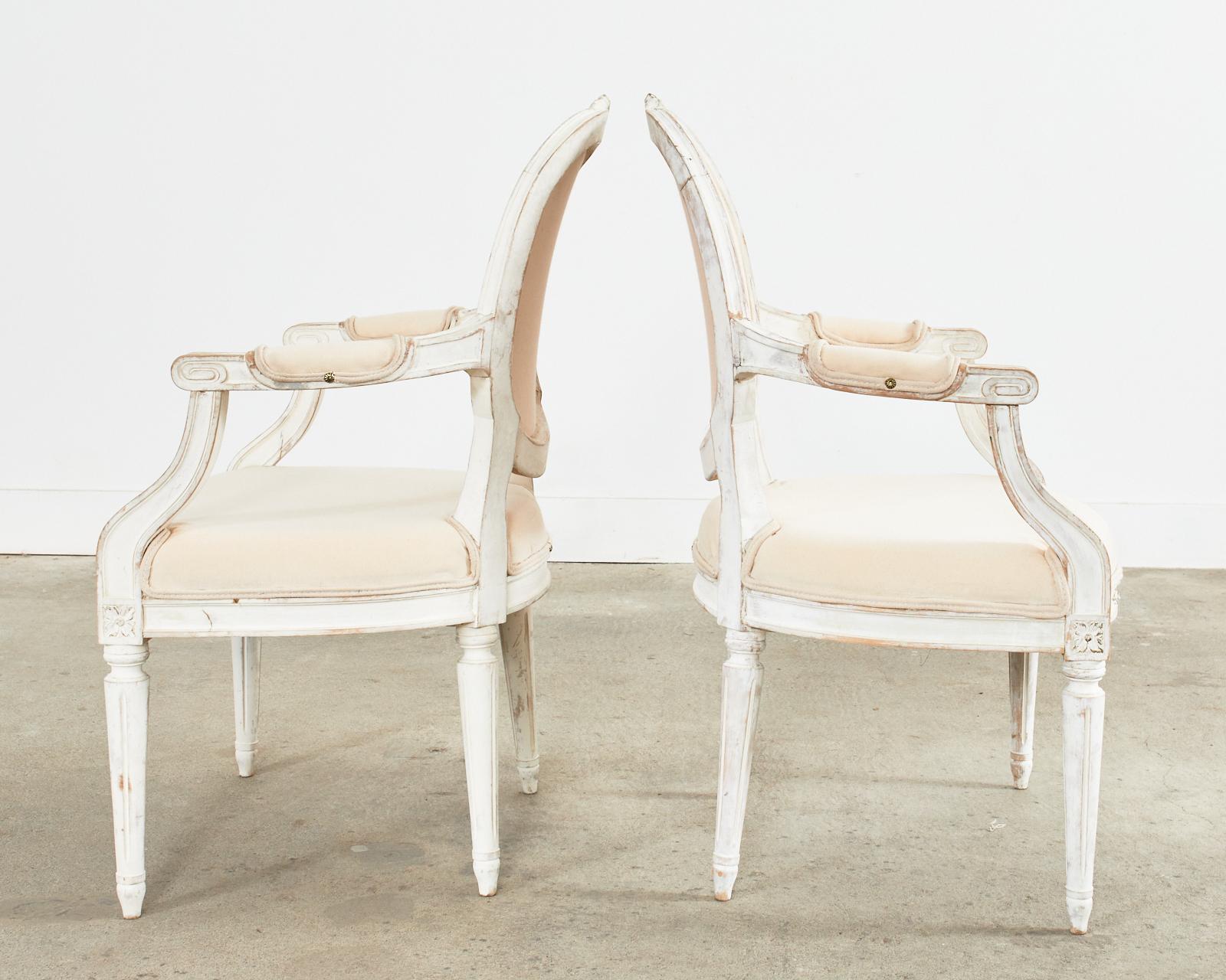 Set of Four Louis XVI Gustavian Style Painted Dining Armchairs For Sale 3