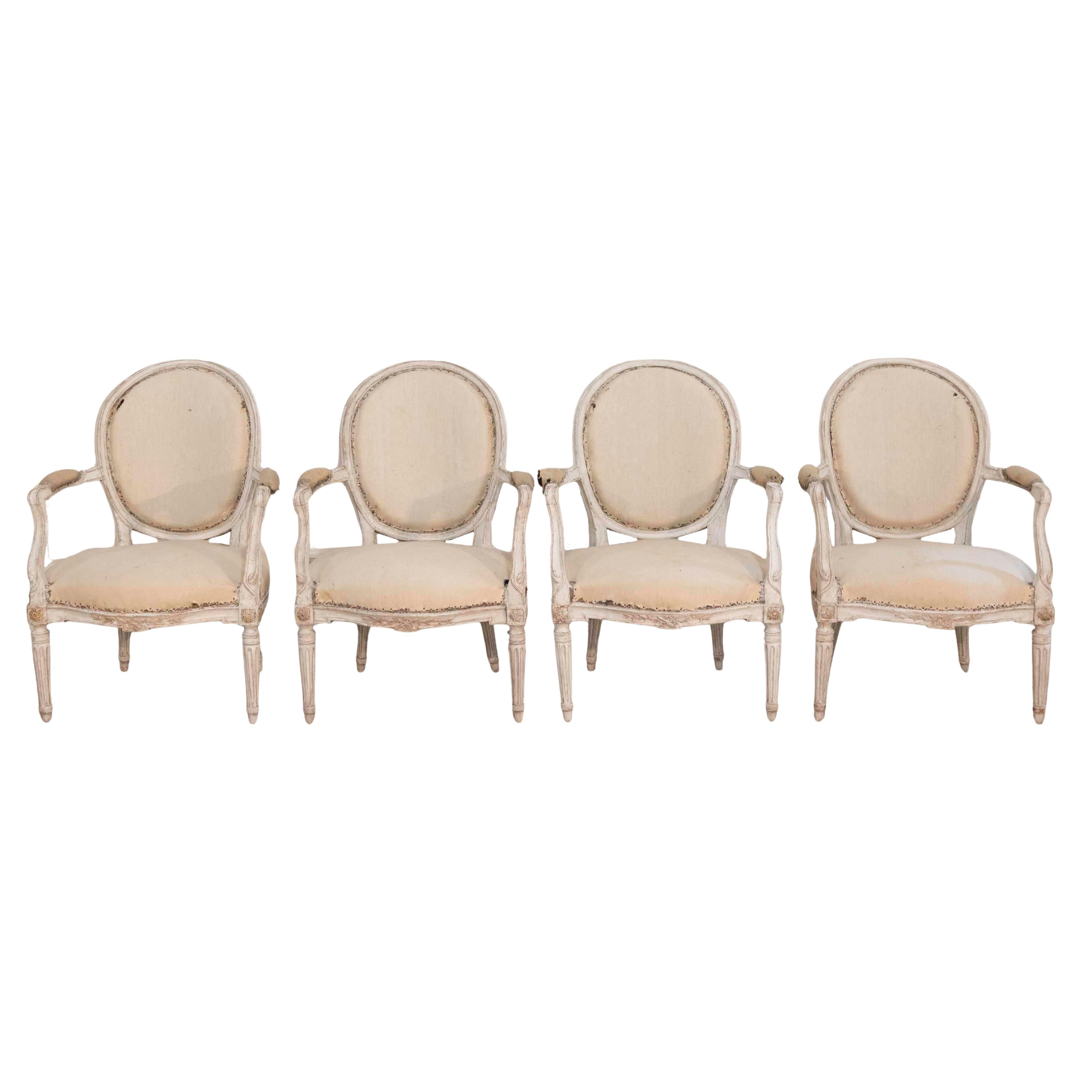 Set of Four Louis XVI Painted Armchairs, France, circa 1770–1780 For Sale