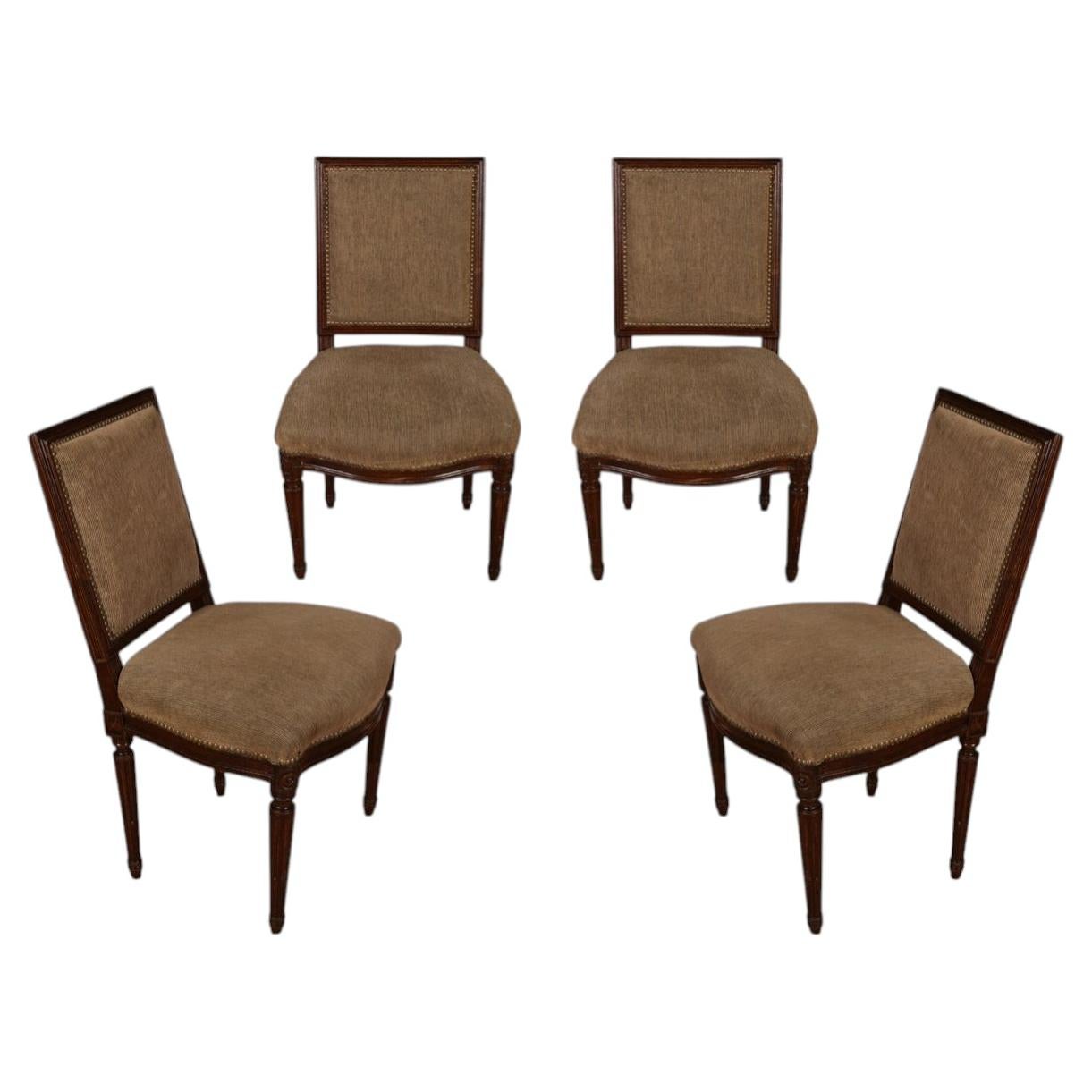 Set of Four Louis XVI Square Back Dining Chairs For Sale