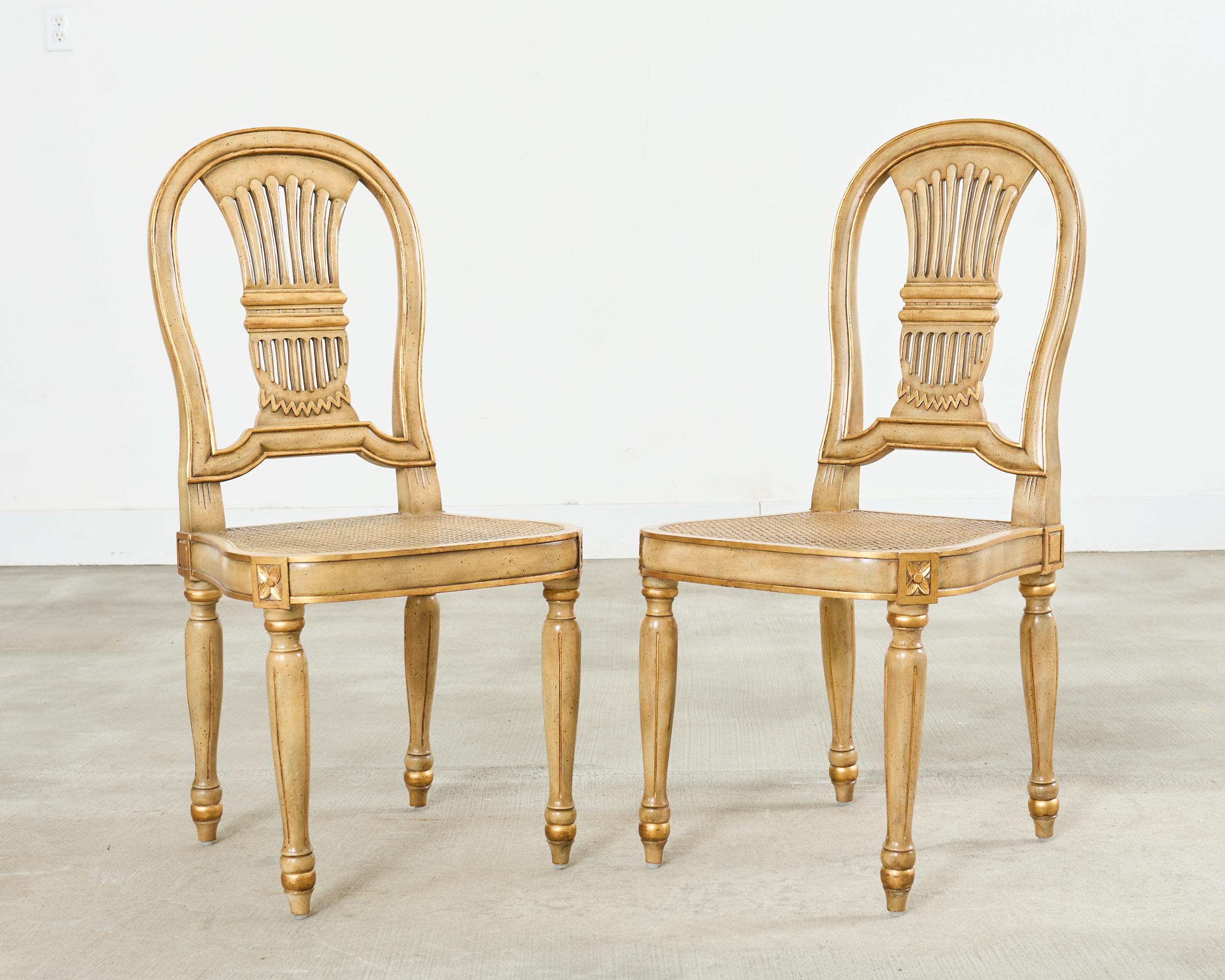 Cane Set of Four Louis XVI Style Balloon Dining Chairs Maitland-Smith For Sale