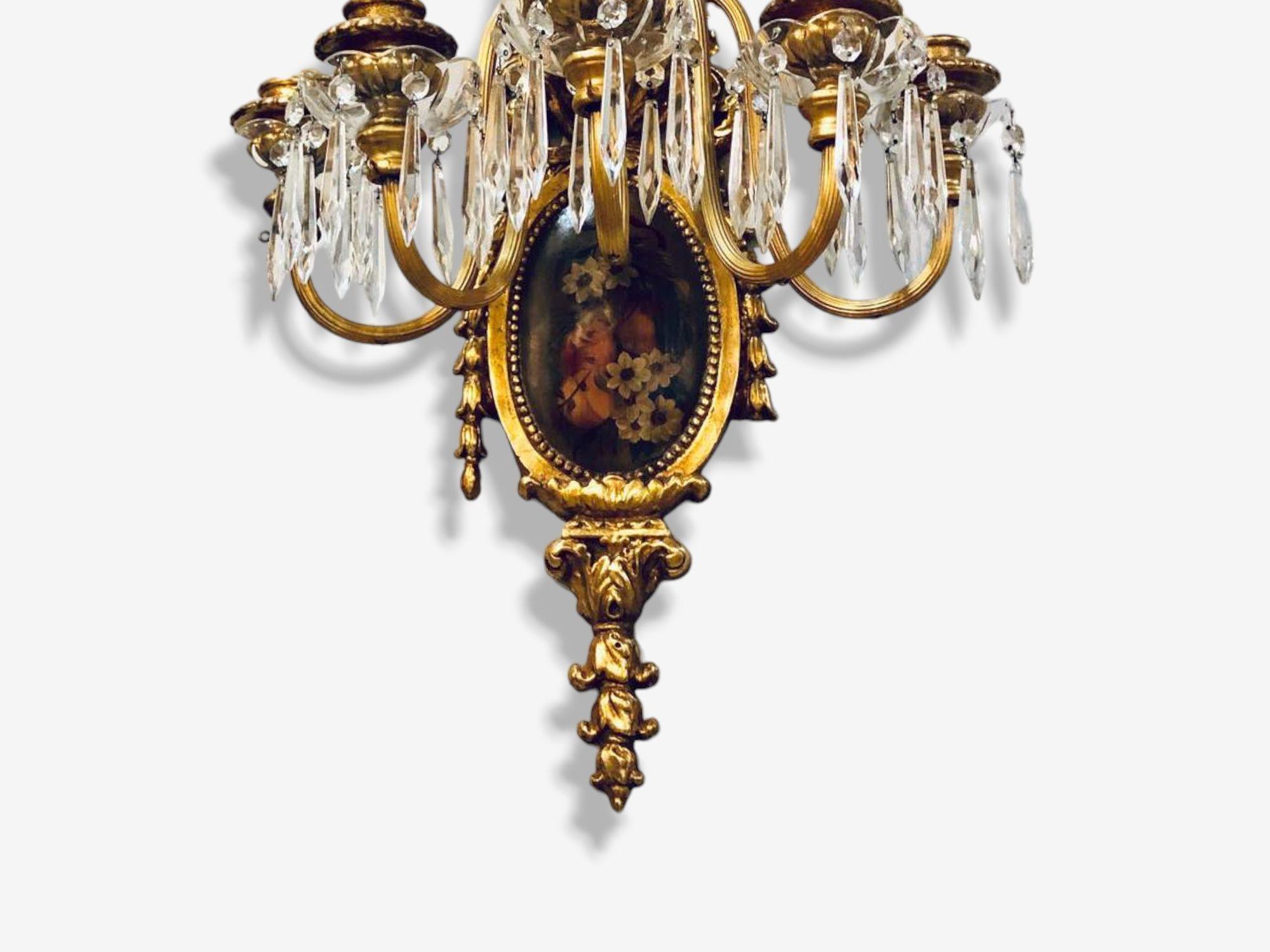 XX secolo Set of Four Louis XVI Style Bronze and Crystal Rams Head Five Light Sconces in vendita