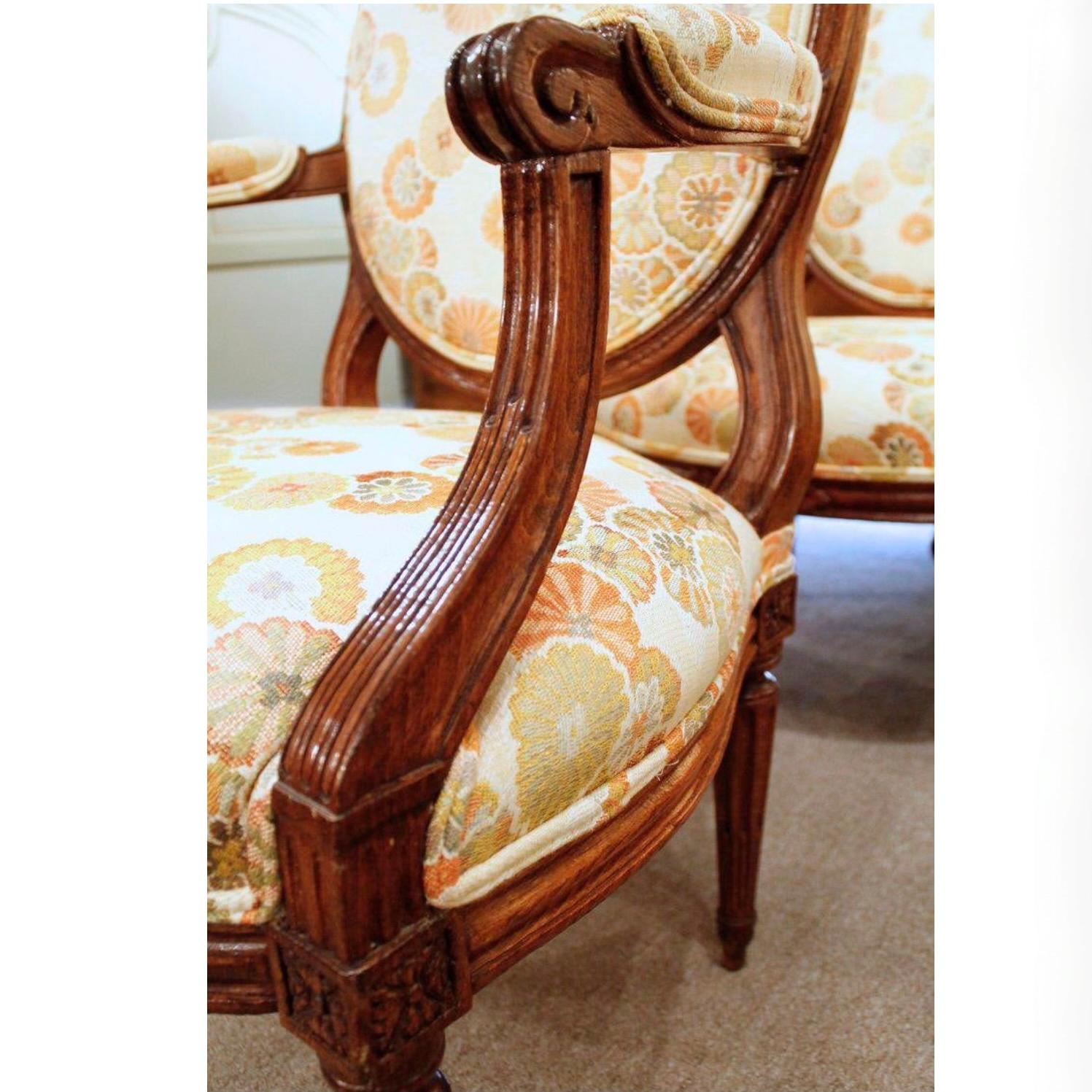 Set Of Four Louis XVI Style Carved Beechwood Fauteuils, 19th Century For Sale 2