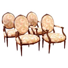 Antique Set Of Four Louis XVI Style Carved Beechwood Fauteuils, 19th Century
