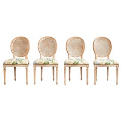 Set of Four Louis XVI Style Cerused Caned Dining Chairs