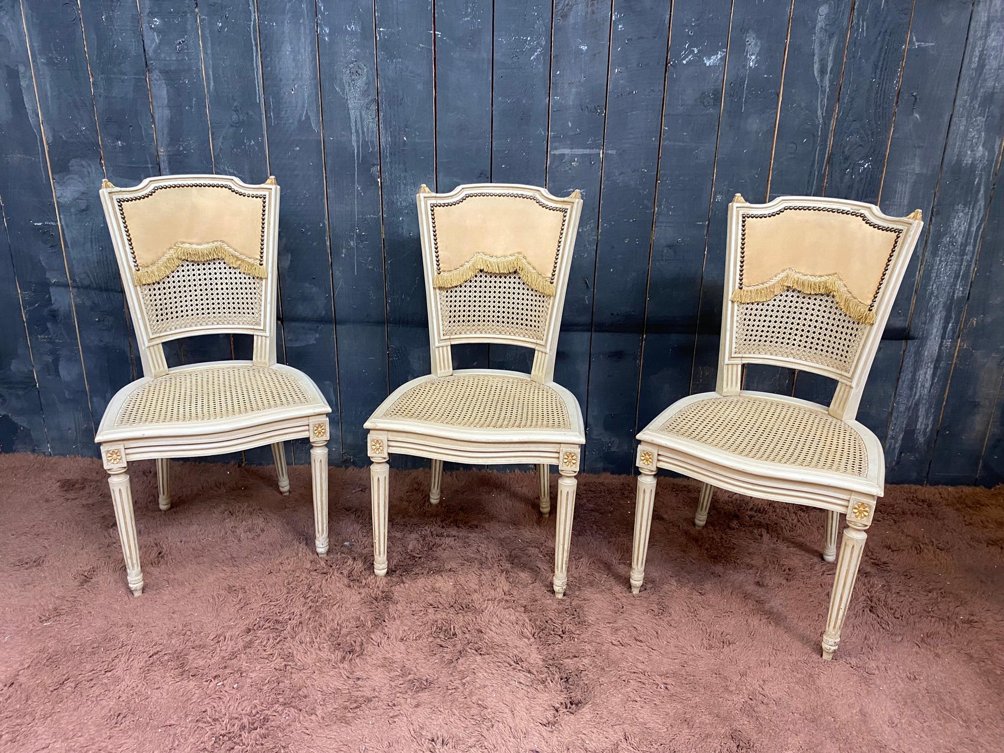 Set of Four Louis XVI Style chairs circa 1950 For Sale 4