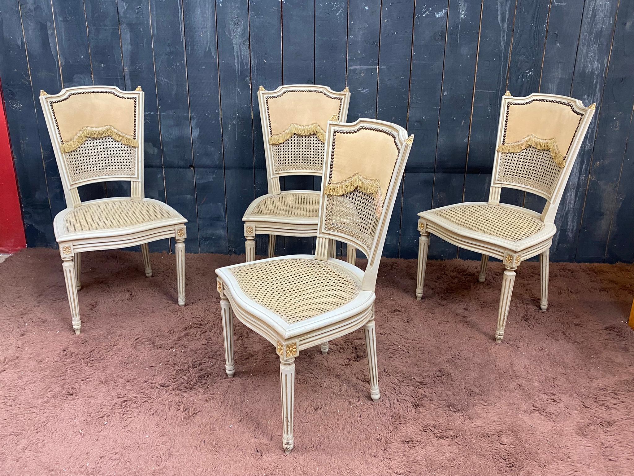 Set of Four Louis XVI Style chairs circa 1950 For Sale 5