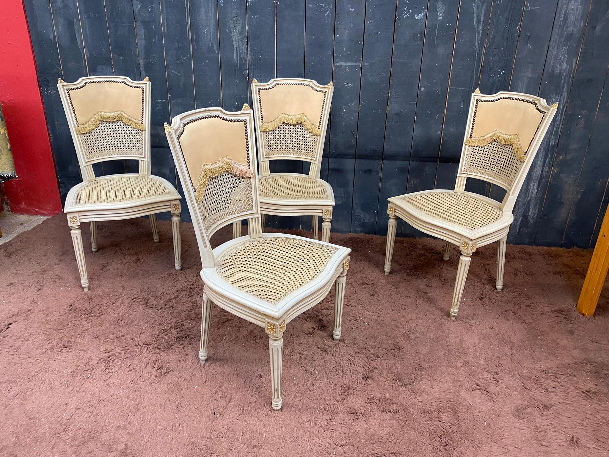 Set of Four Louis XVI Style chairs circa 1950 For Sale 6