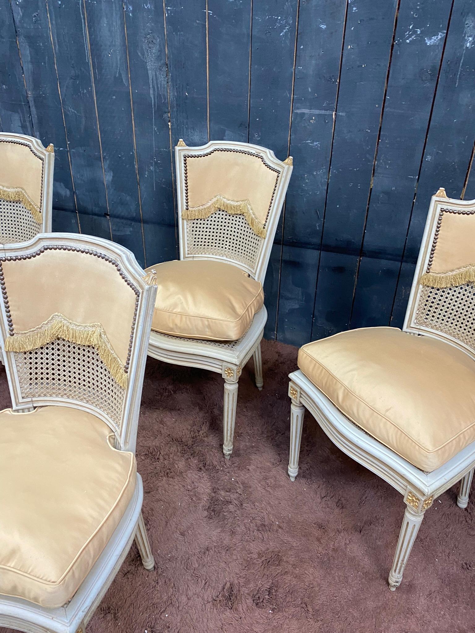 Set of Four Louis XVI Style chairs circa 1950 For Sale 7