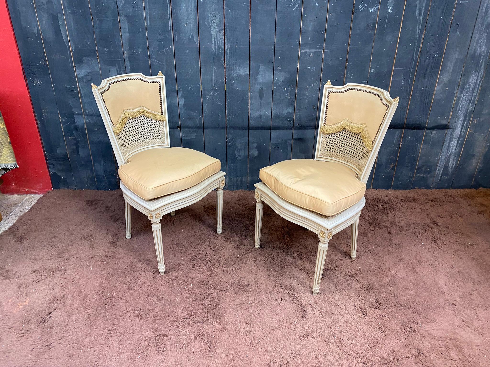 Set of Four Louis XVI Style chairs circa 1950 For Sale 8