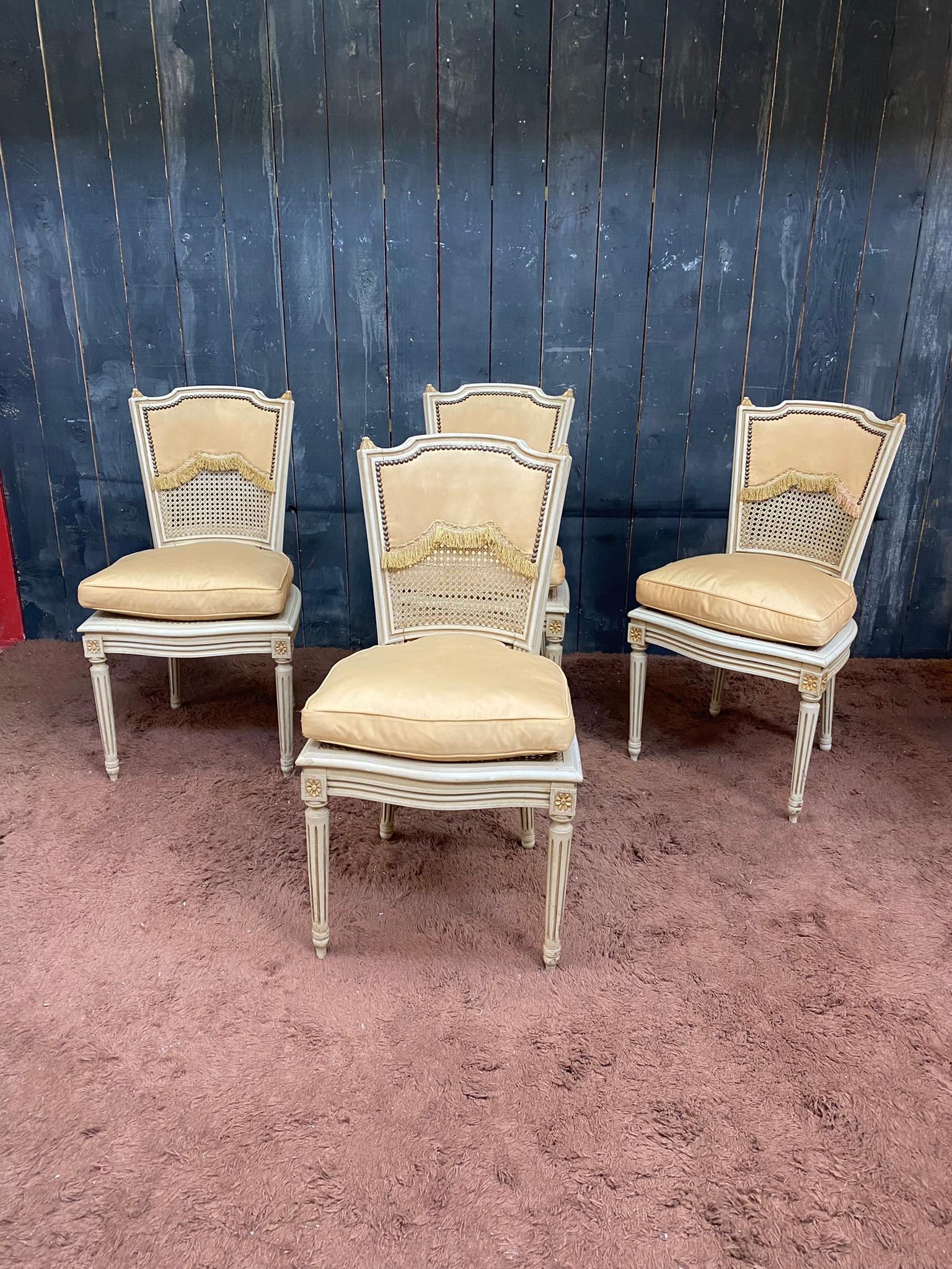 Set of Four Louis XVI Style chairs circa 1950 For Sale 9