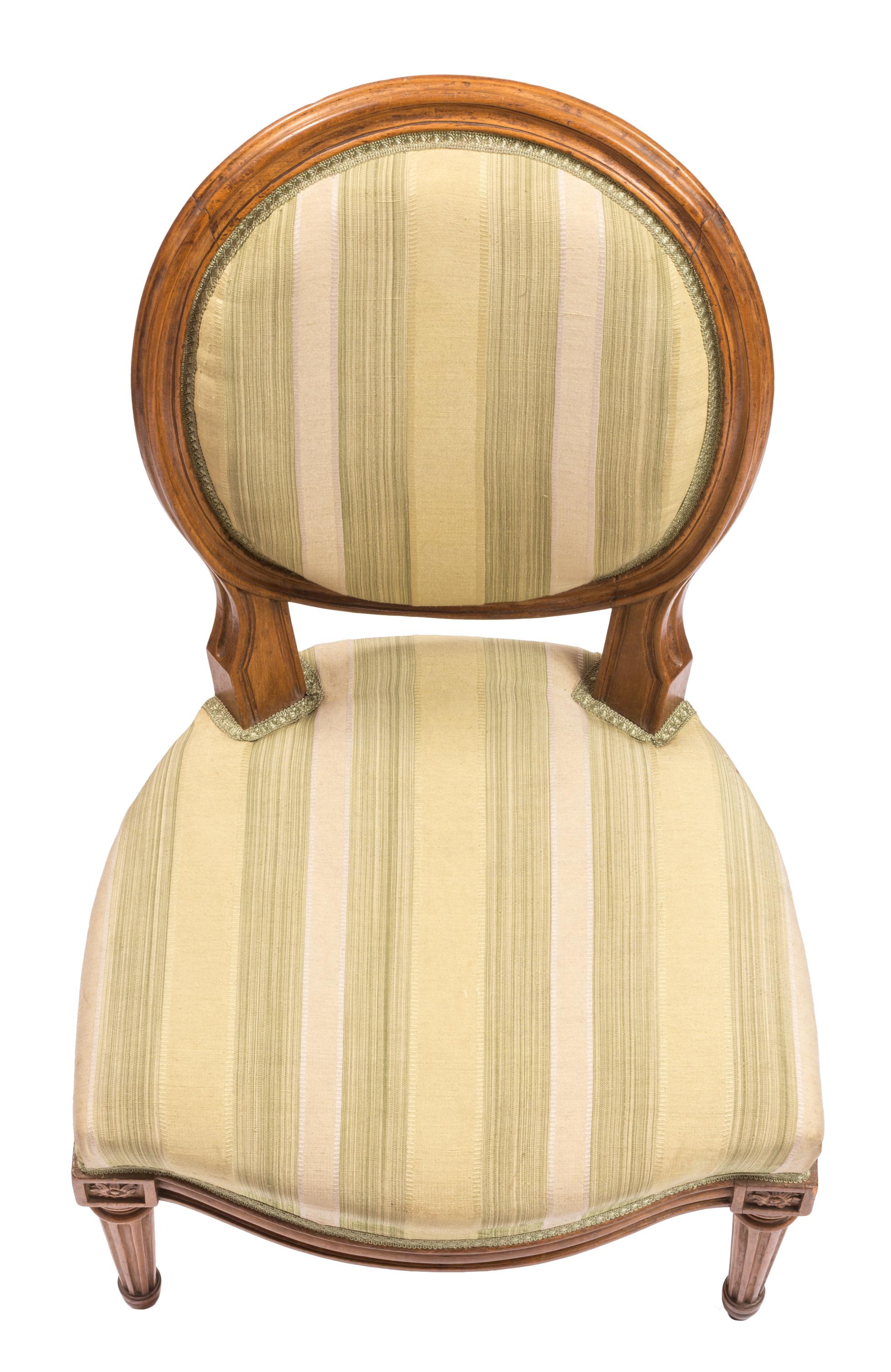 French Set of Four Louis XVI Style Chairs with Striped Silk Upholstery, 19th Century For Sale