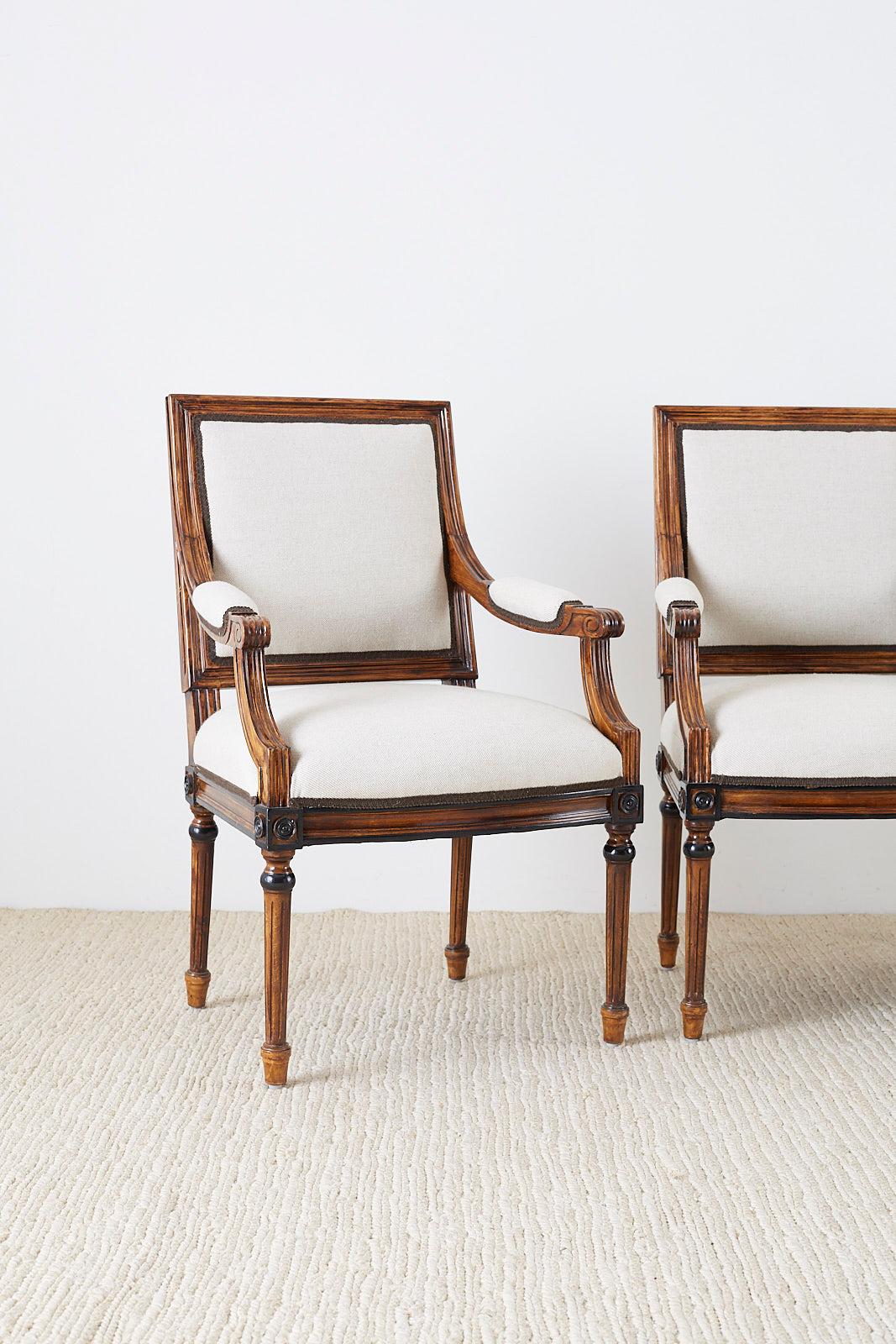 Hand-Crafted Set of Four Louis XVI Style Dining Armchairs