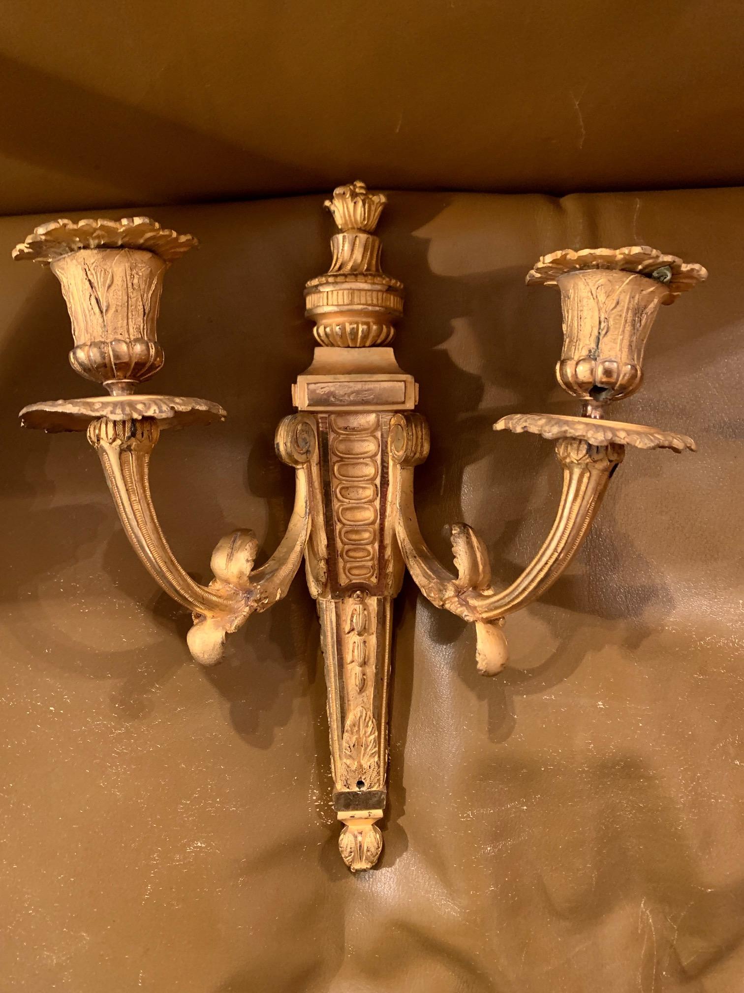 Set of Louis XVI Style Gilt Bronze Ormolu Two Arms Wall Sconces 8