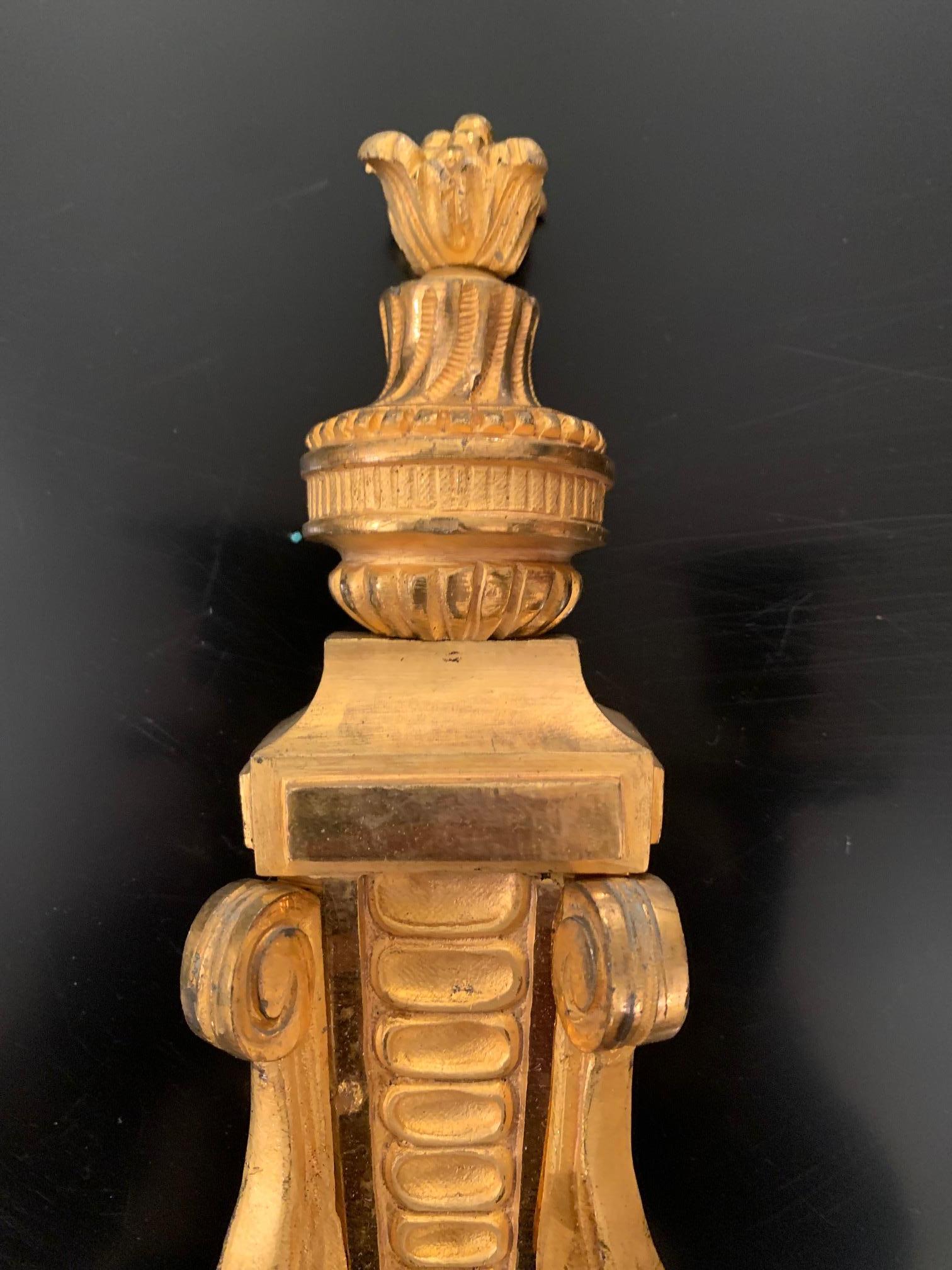 French Set of Louis XVI Style Gilt Bronze Ormolu Two Arms Wall Sconces