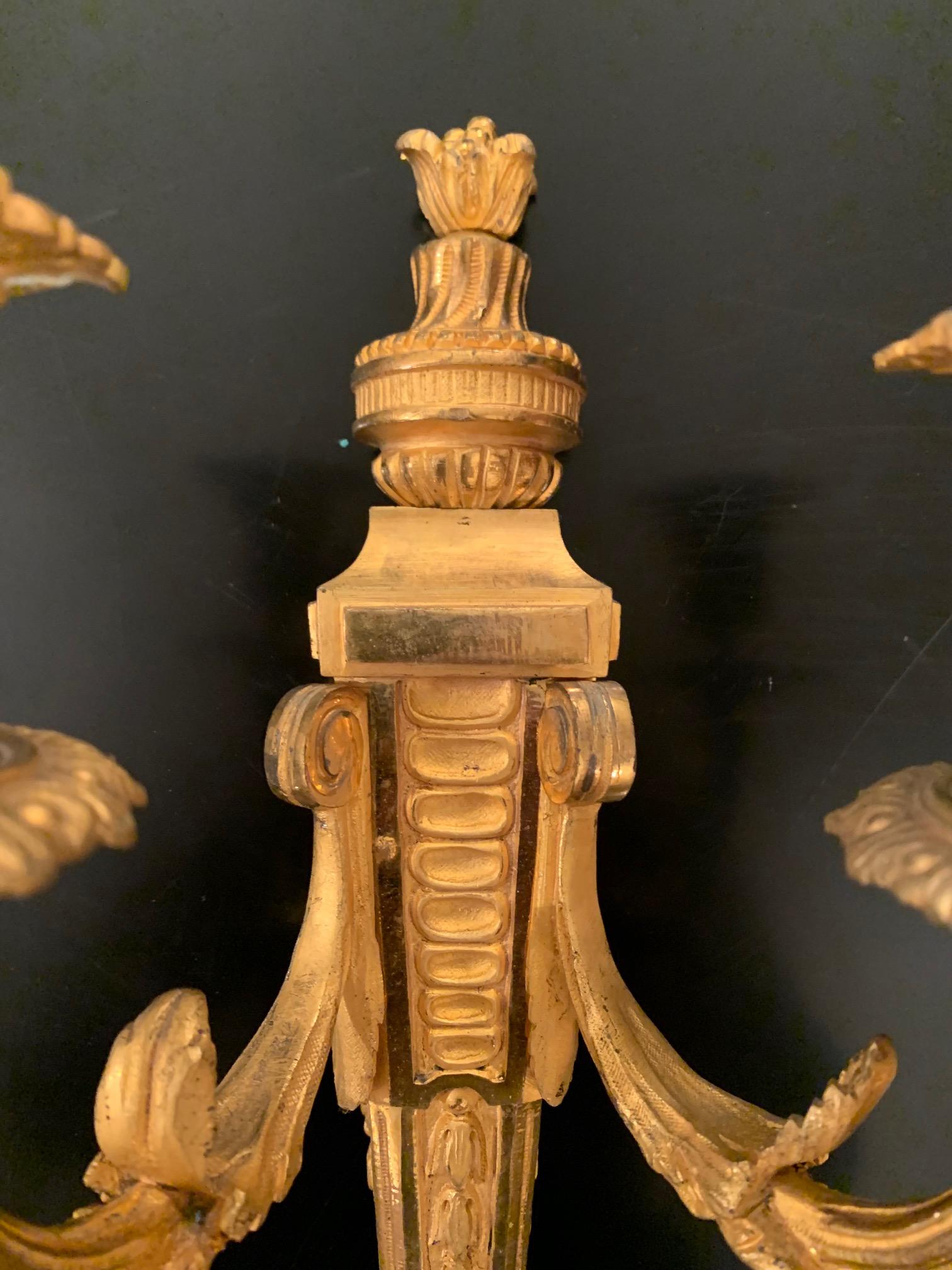 Set of Louis XVI Style Gilt Bronze Ormolu Two Arms Wall Sconces In Good Condition For Sale In Madrid, ES