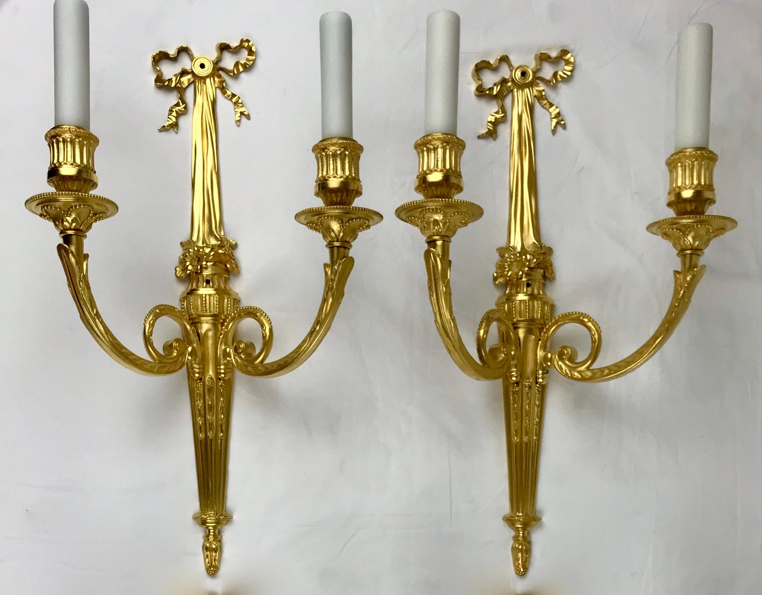 Neoclassical Set of Four Louis XVI Style Gilt Bronze Sconces by E. F. Caldwell For Sale