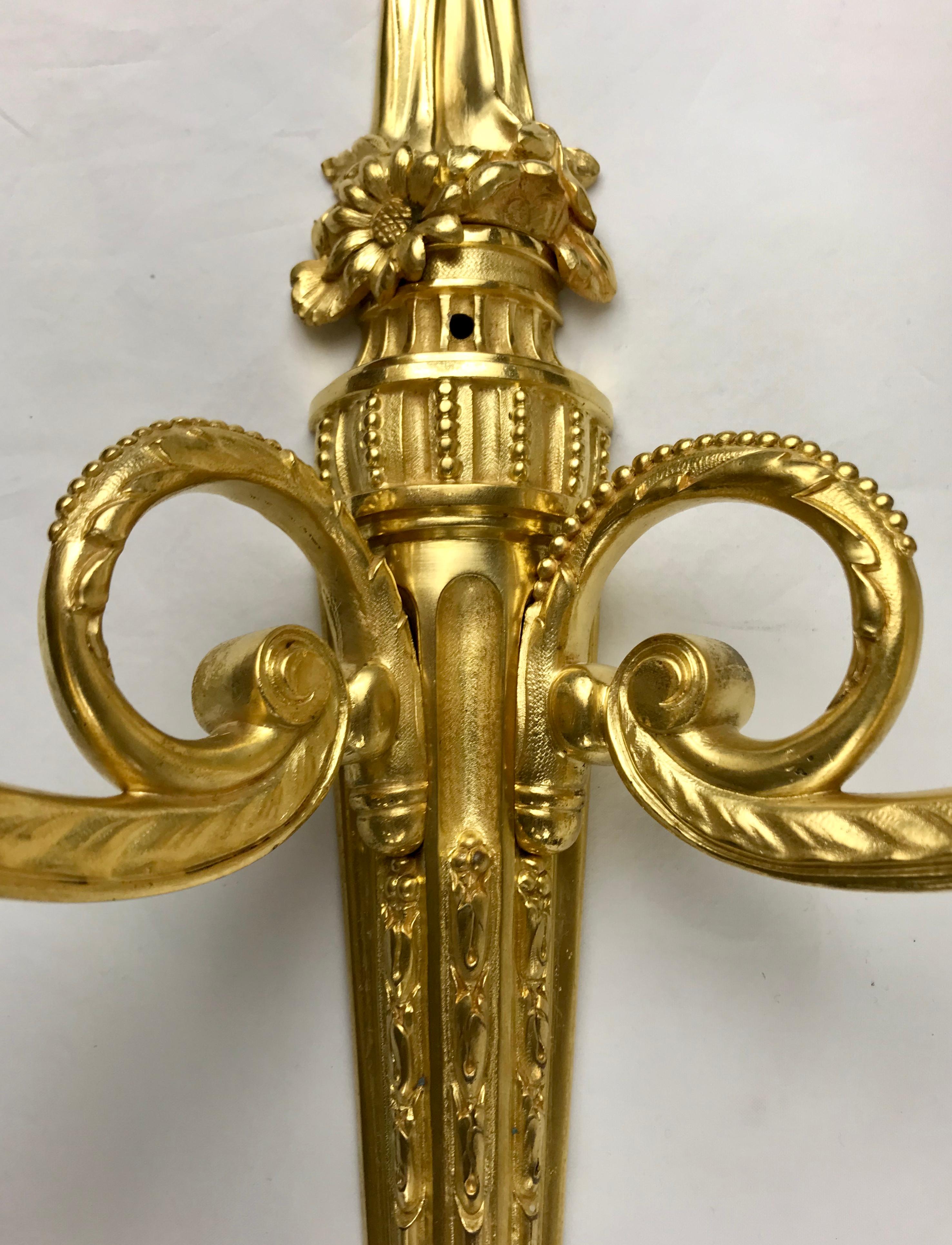 Set of Four Louis XVI Style Gilt Bronze Sconces by E. F. Caldwell In Good Condition For Sale In Pittsburgh, PA