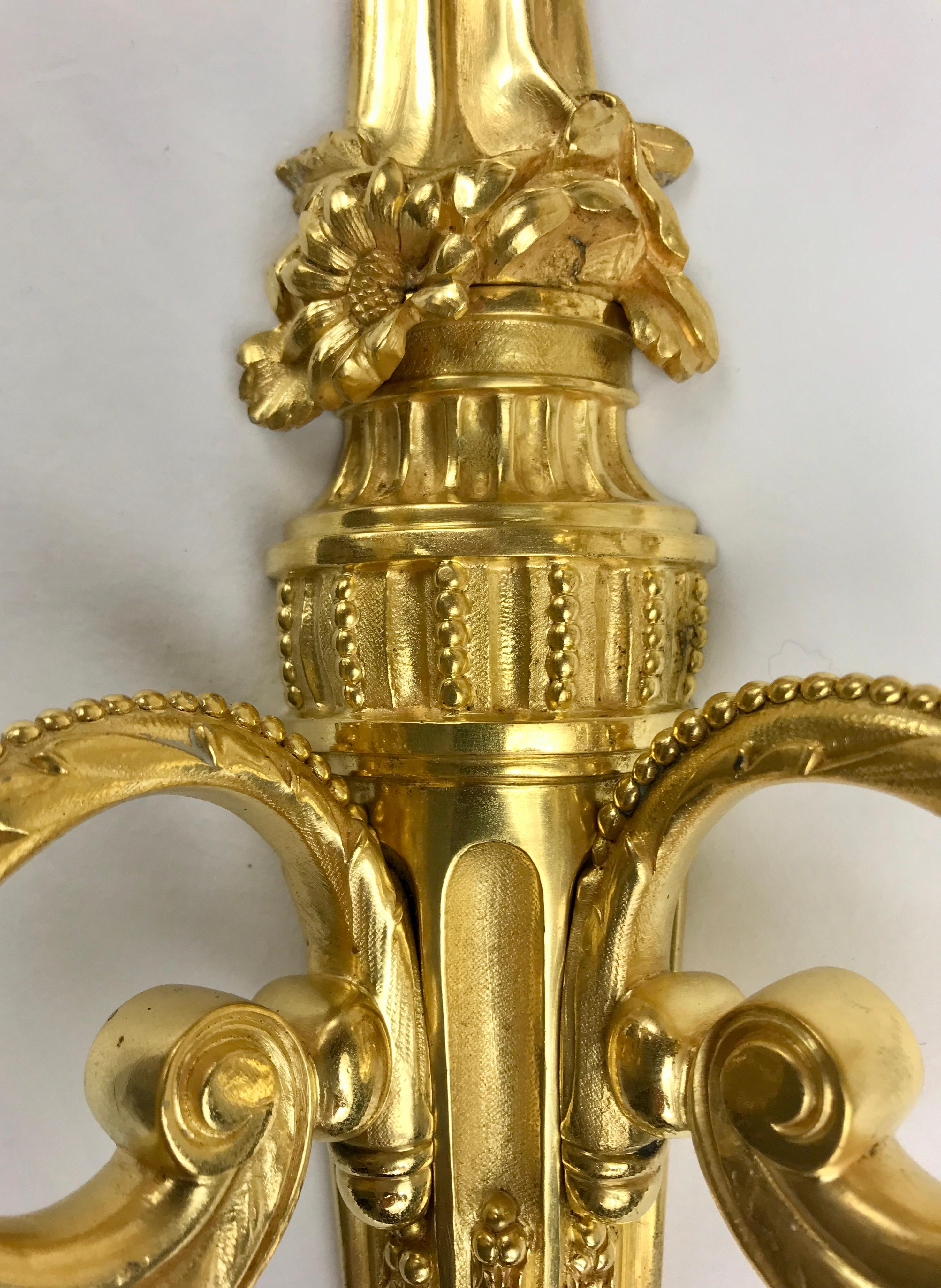 18th Century Set of Four Louis XVI Style Gilt Bronze Sconces by E. F. Caldwell For Sale