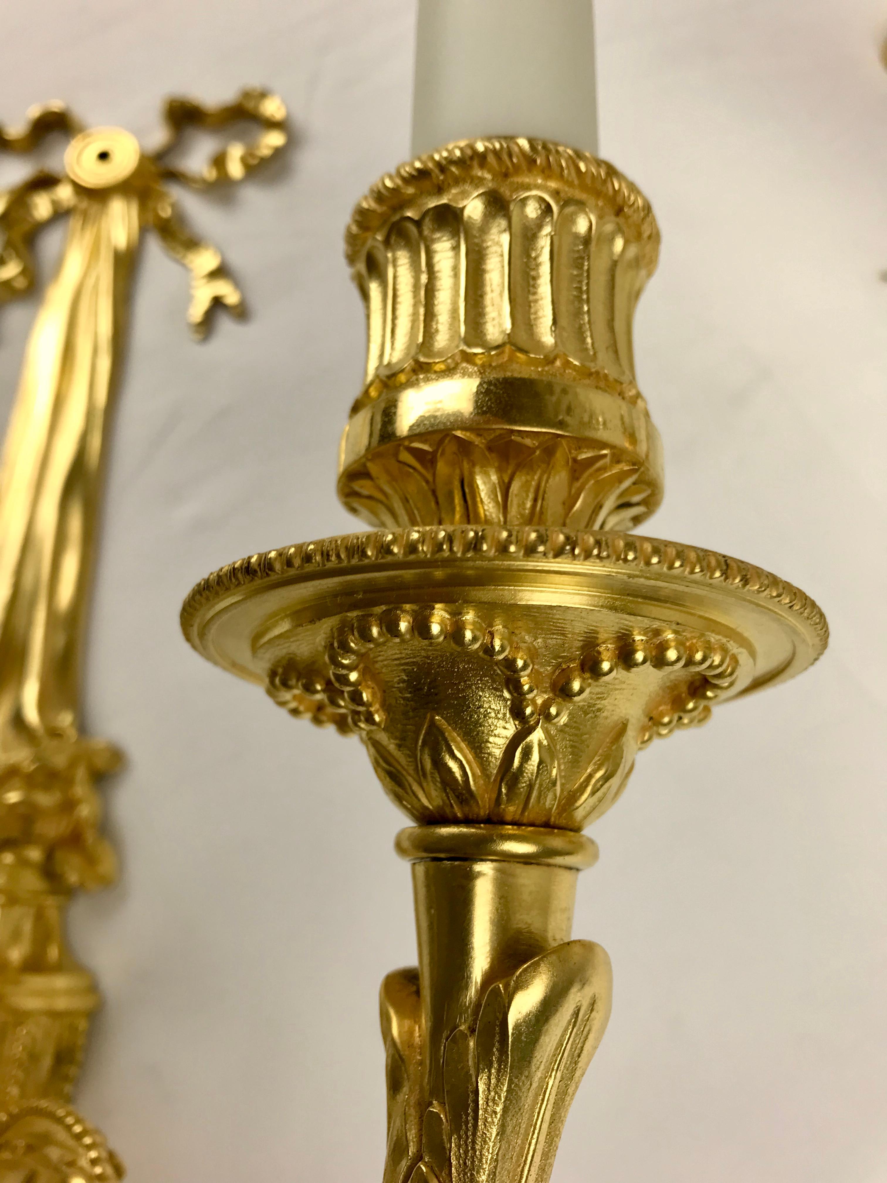 Set of Four Louis XVI Style Gilt Bronze Sconces by E. F. Caldwell For Sale 1