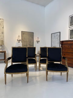 Set of Four Louis XVI–Style Giltwood Armchairs, France, Late 19th Century
