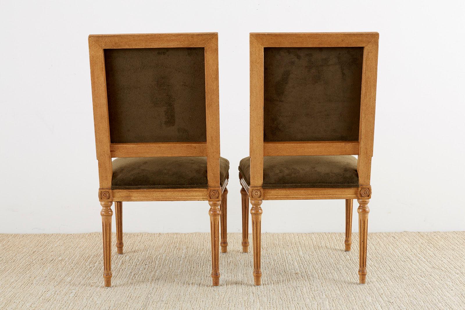 Set of Four Louis XVI Style Green Velvet Dining Chairs 12