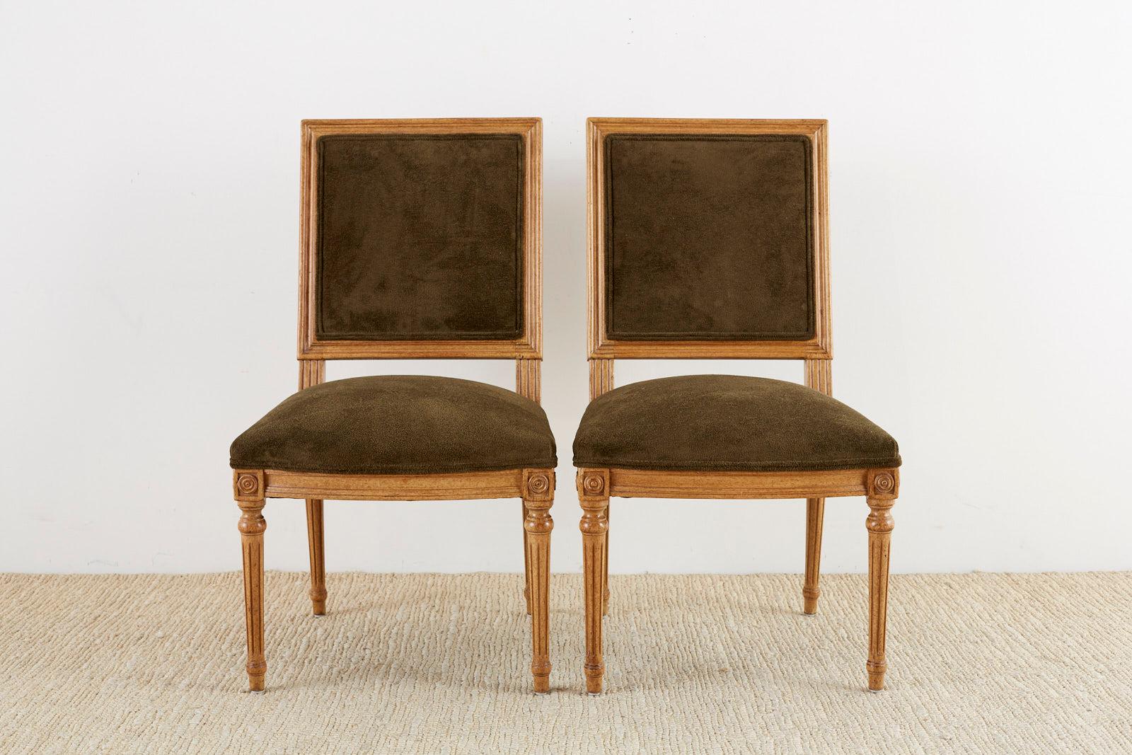 20th Century Set of Four Louis XVI Style Green Velvet Dining Chairs