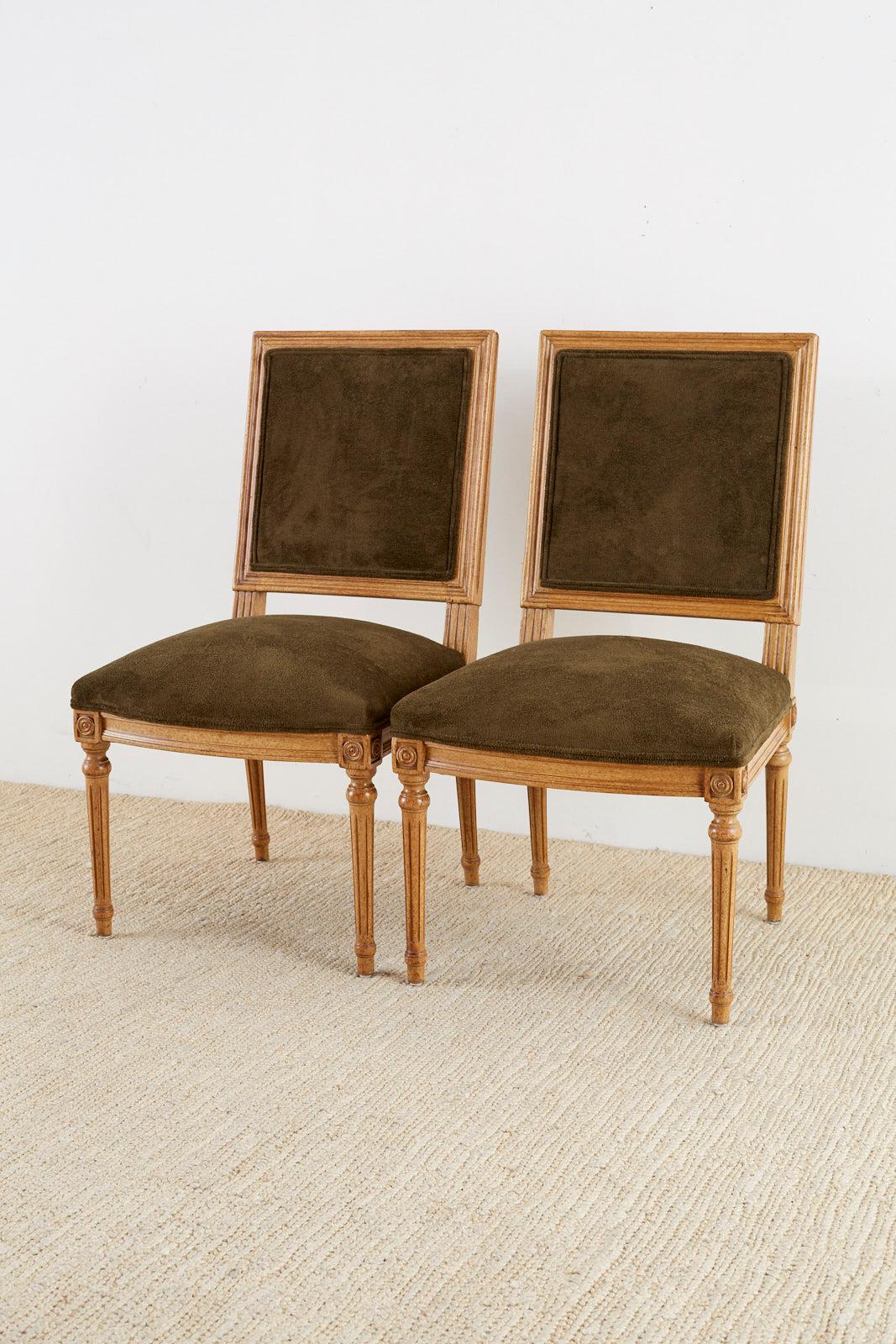 Set of Four Louis XVI Style Green Velvet Dining Chairs 1