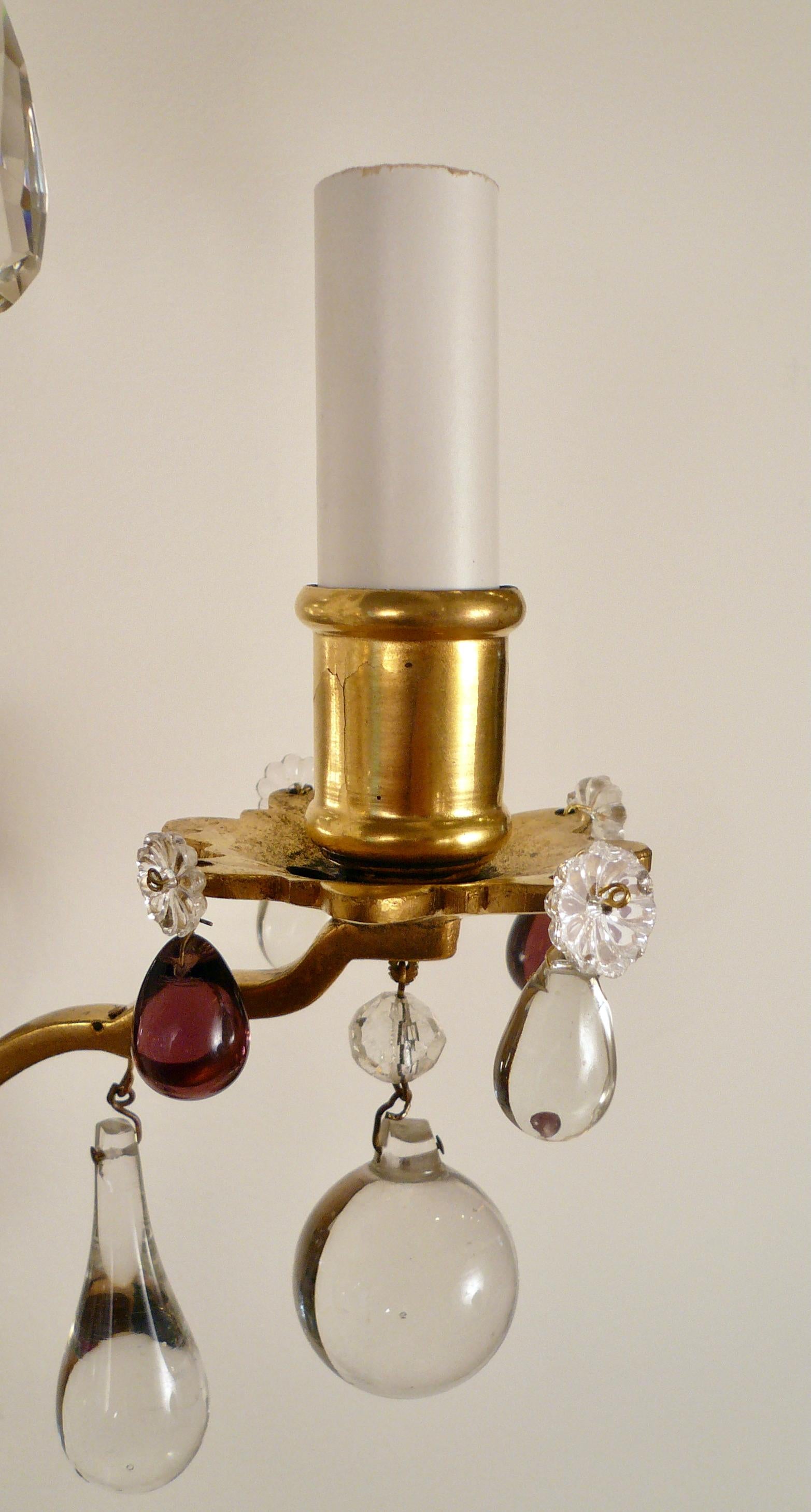 Set of Four Louis XVI Style Mirrored Back Bronze and Amethyst Crystal Sconces For Sale 5