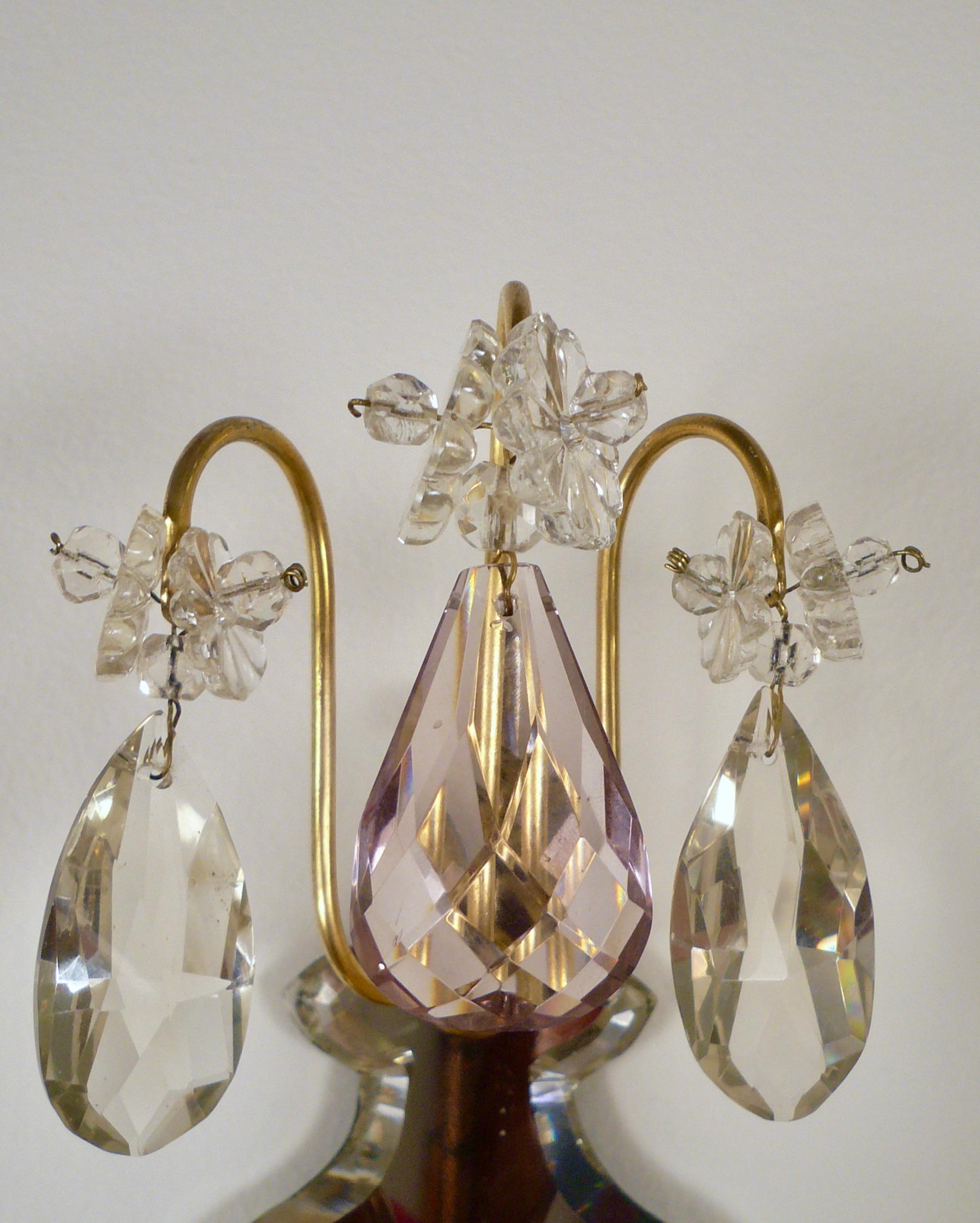 Set of Four Louis XVI Style Mirrored Back Bronze and Amethyst Crystal Sconces For Sale 7