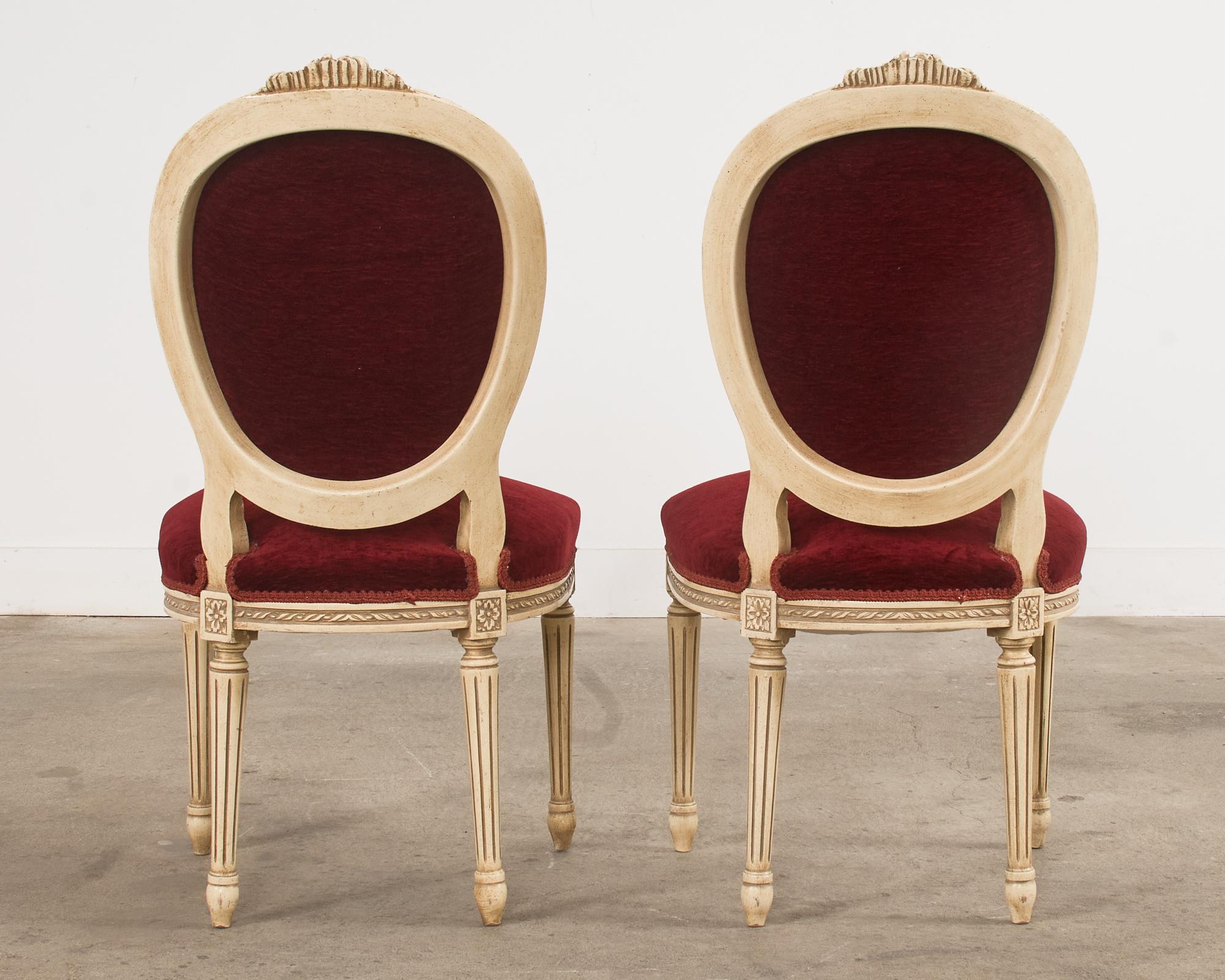 Set of Four Louis XVI Style Painted Dining Chairs For Sale 14