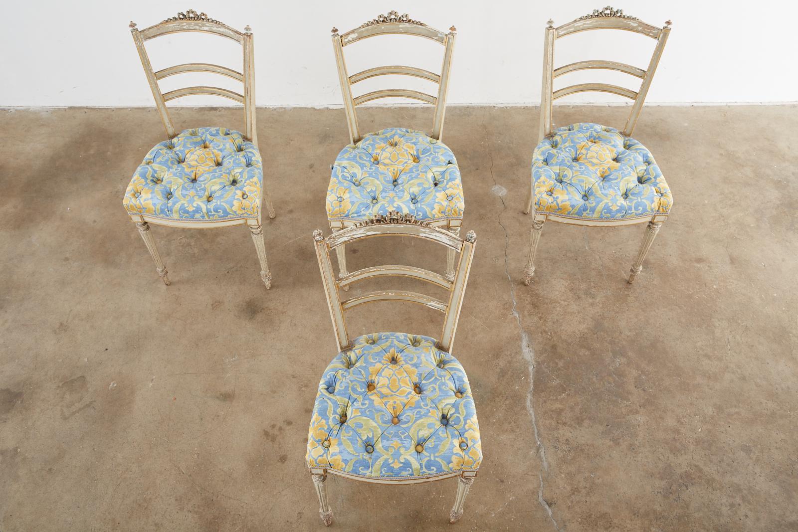 Set of Four Louis XVI Style Painted Dining Chairs In Distressed Condition In Rio Vista, CA