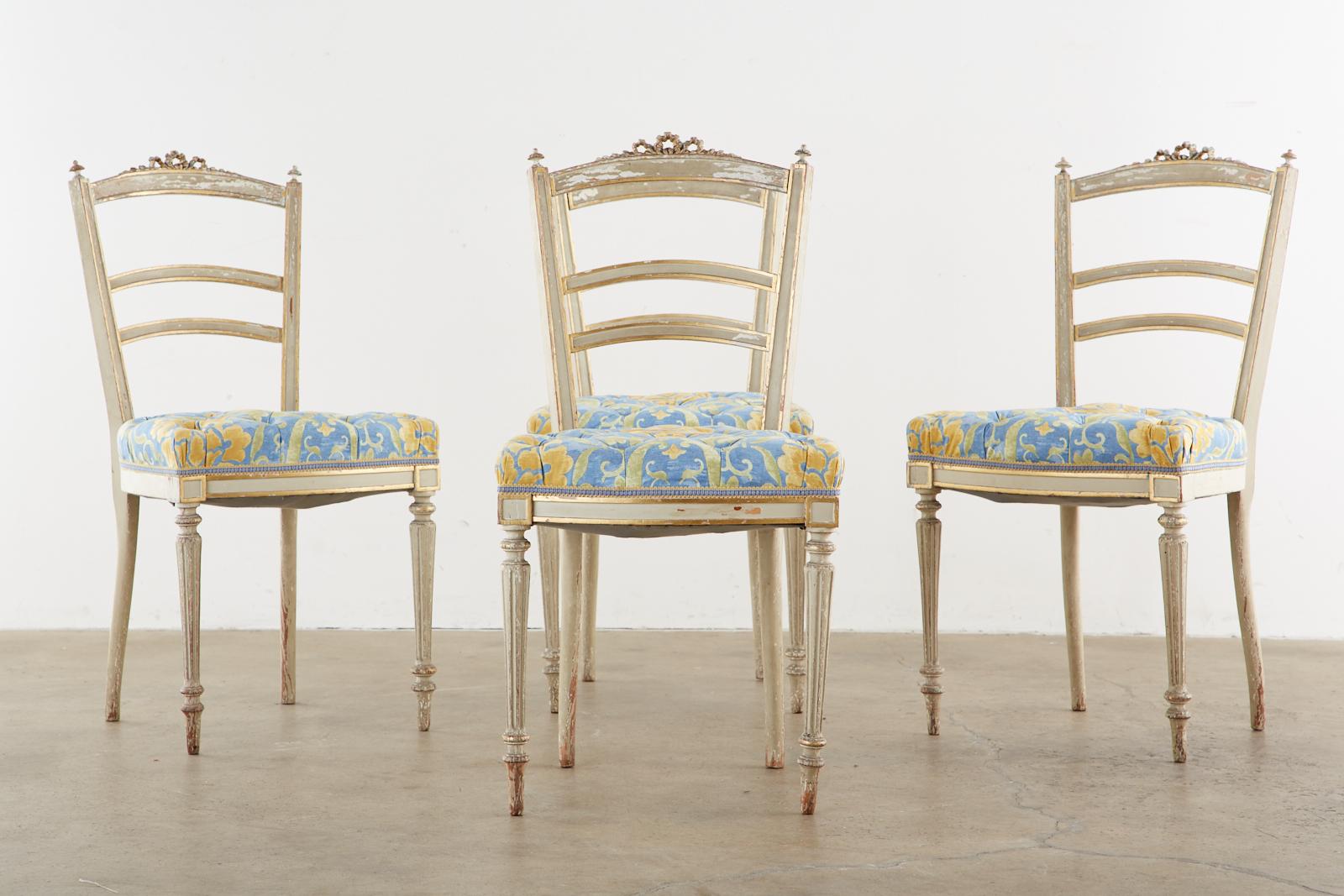 19th Century Set of Four Louis XVI Style Painted Dining Chairs
