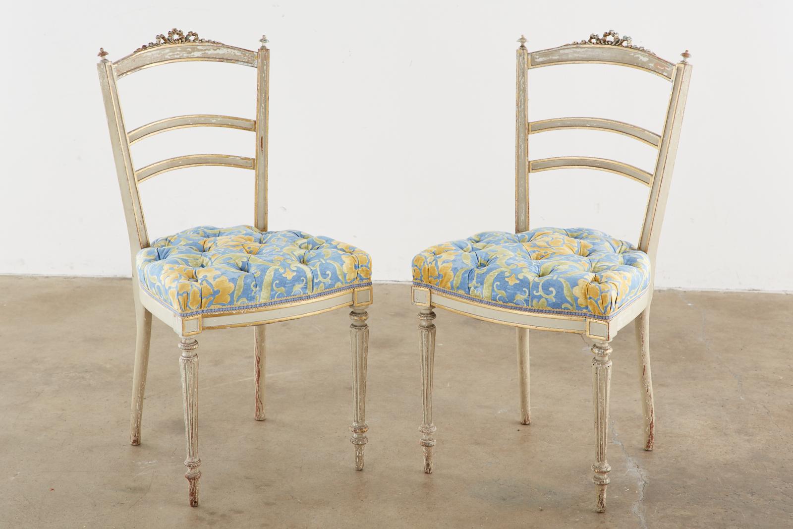 Fabric Set of Four Louis XVI Style Painted Dining Chairs