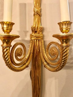 Set of Four Louis XVI Style Sculptured Ribbon & Tassel Form 2-Light Wall Sconces