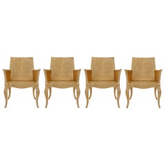 Set of Four Louise Club Chairs in Medium Hammered Brass Over Wood by P. Mathieu