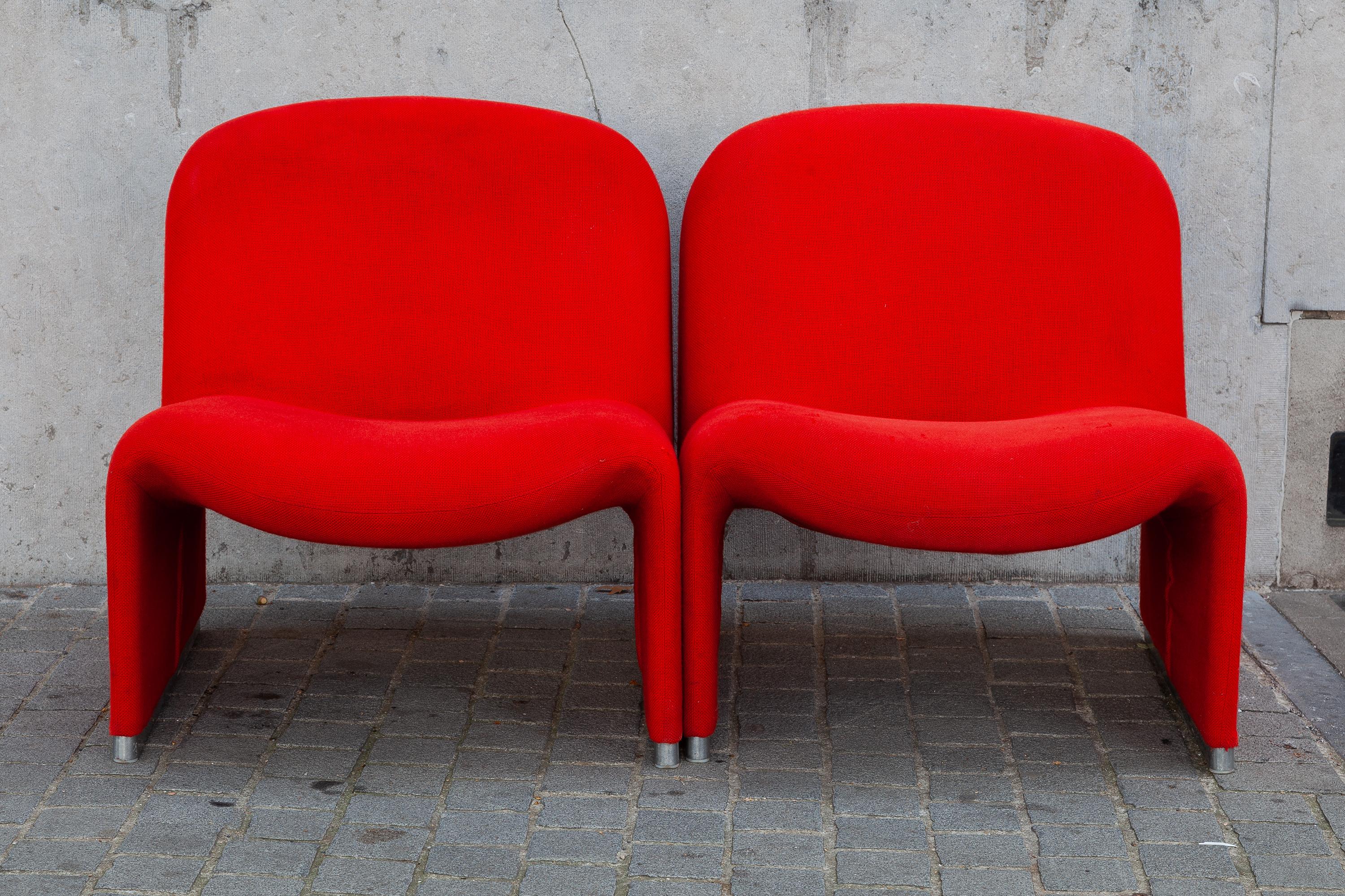 Upholstery Set of Four Lounge Chairs Designed by Giancarlo Piretti for Castelli, 1970s