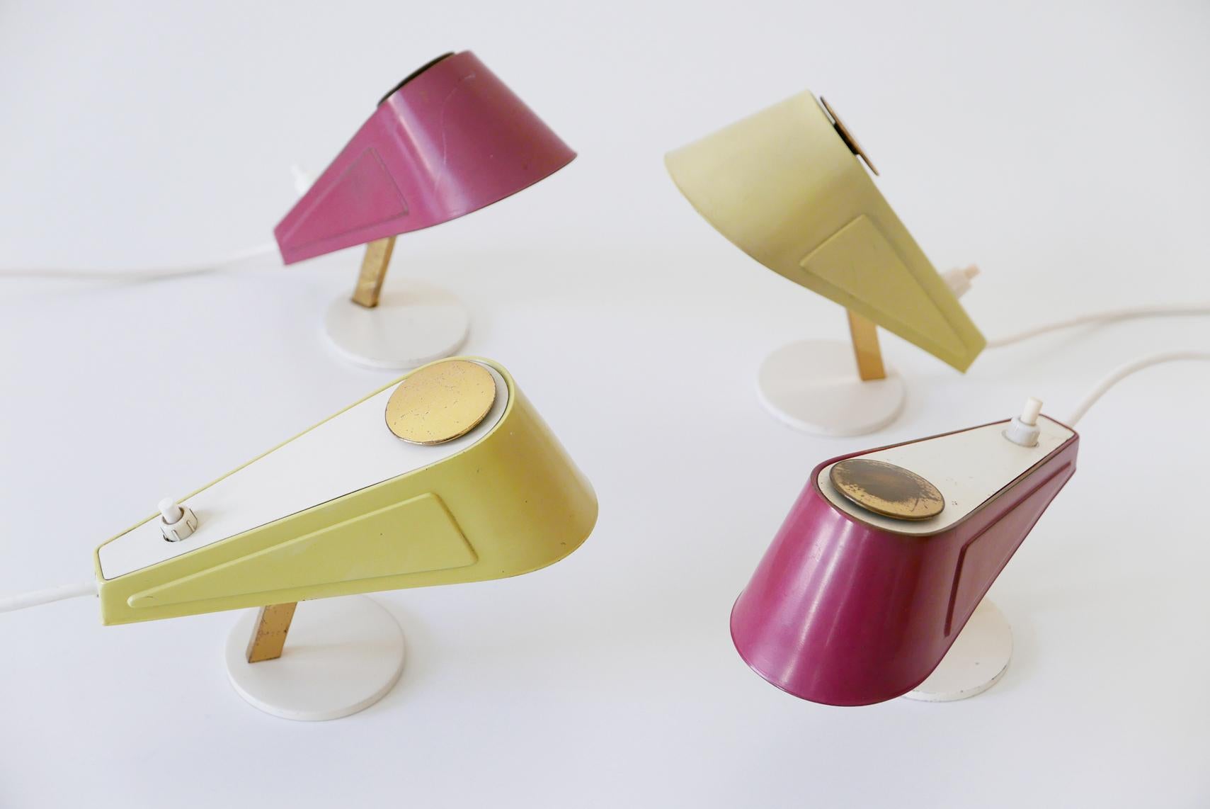 Brass Set of Four Lovely Mid-Century Sparrow Bedside Table Lamps, 1950s, Germany For Sale