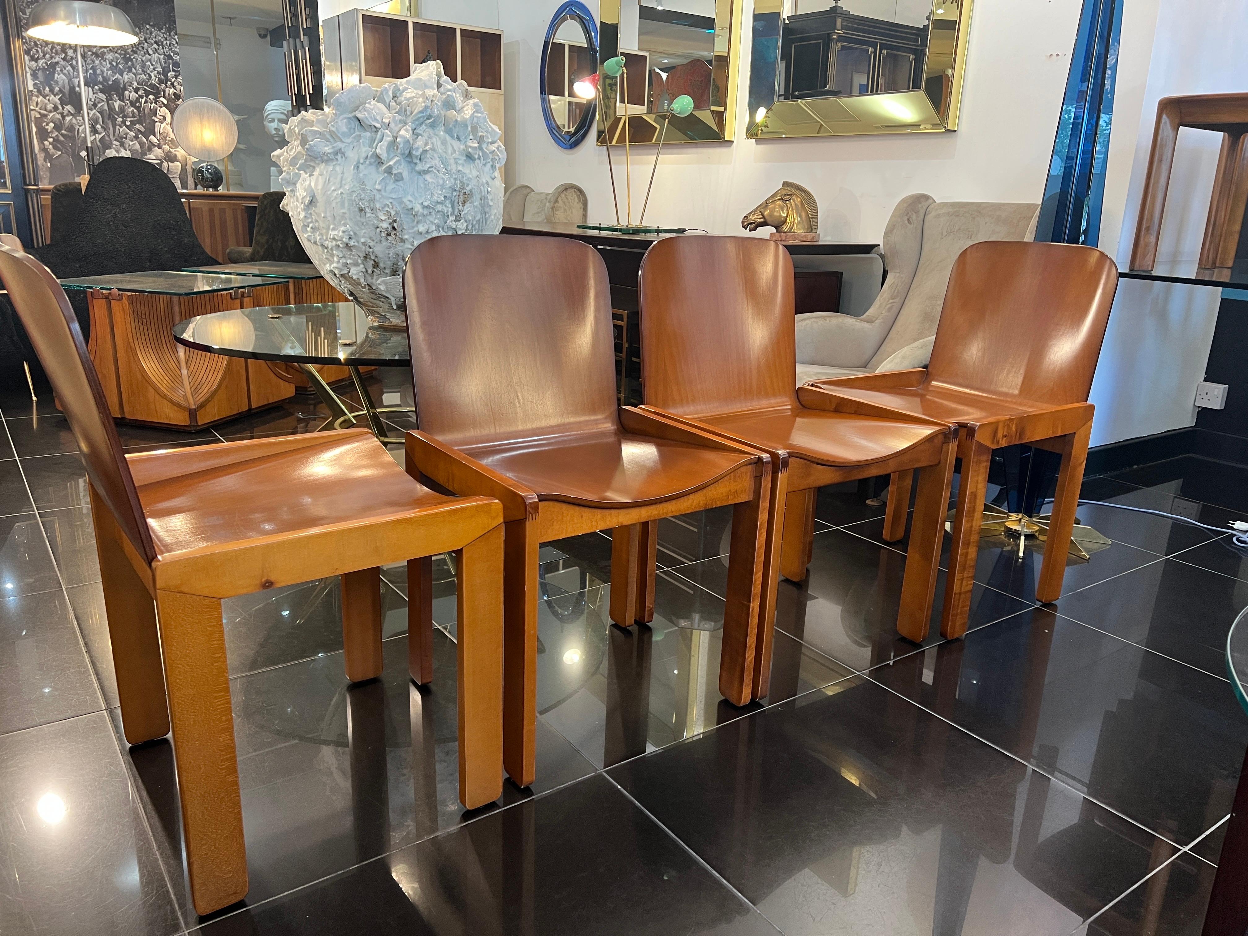 Italian Set of four low back dining chairs in solid cherrywood