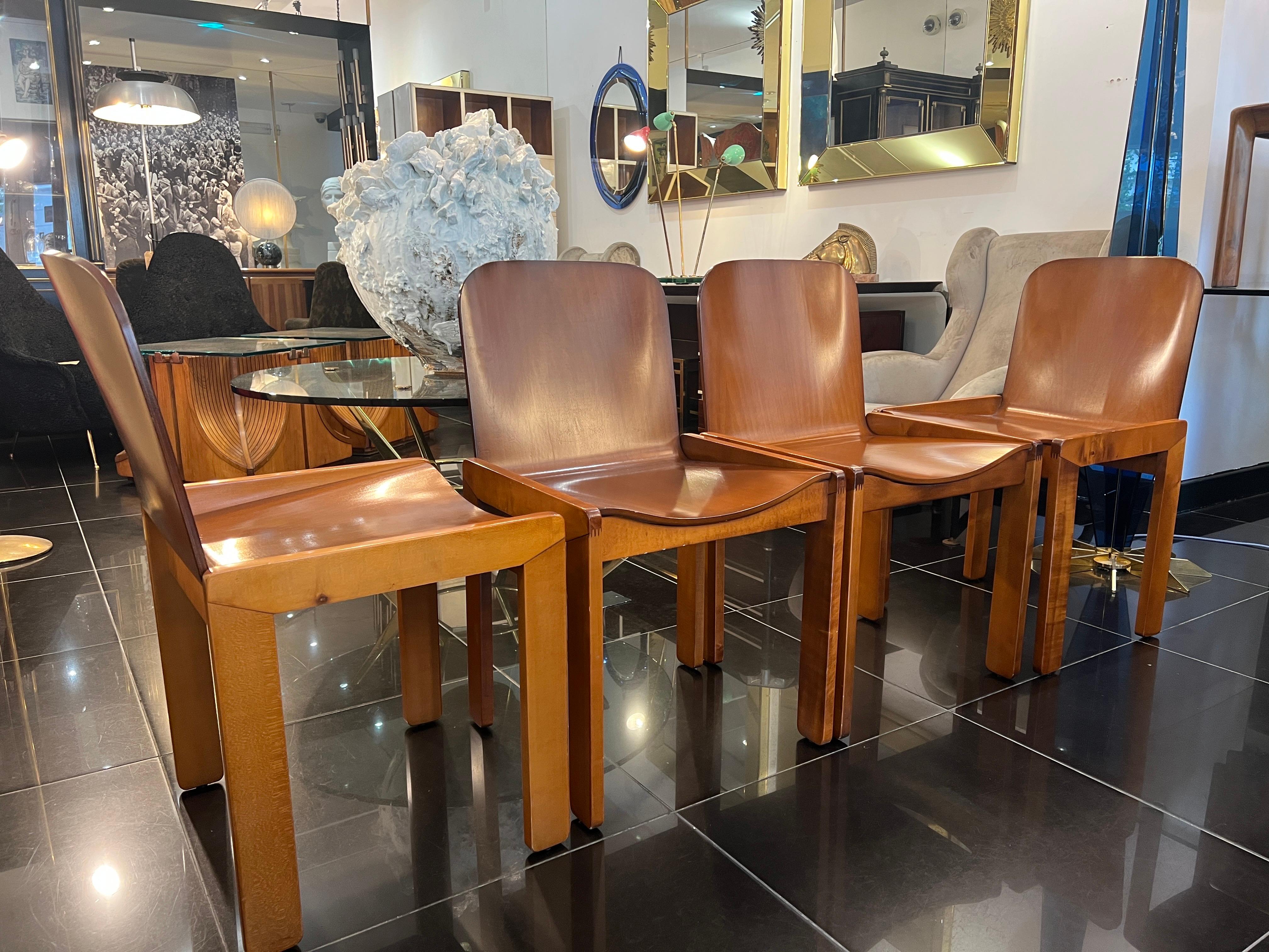 Hand-Crafted Set of four low back dining chairs in solid cherrywood