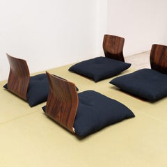 Set of Four Low Chairs, Zaisu, Cushions, Tendo Mokko, Japan, 1960s