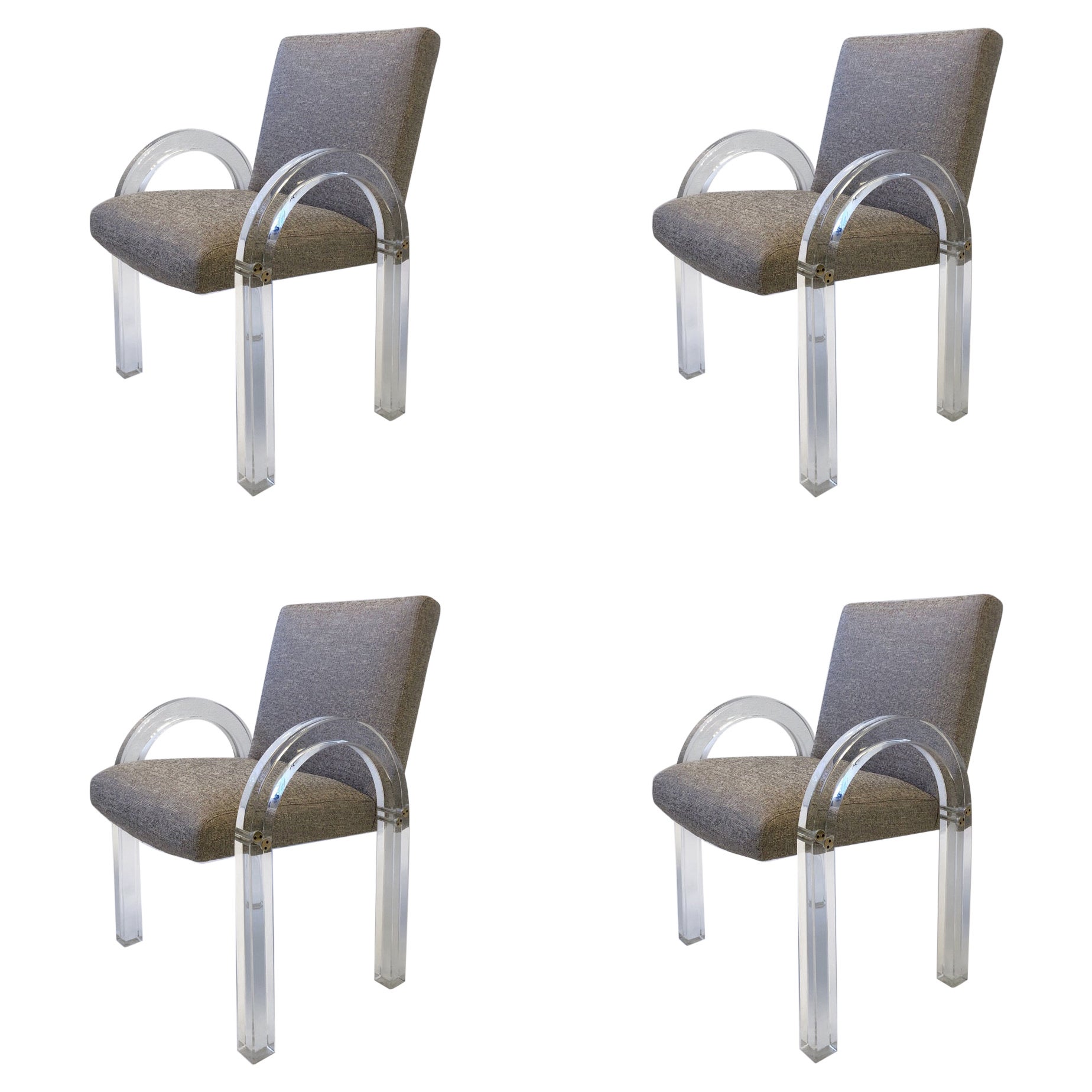 Set of Four Lucite and Brass Dining Chairs by Charles Hollis Jones