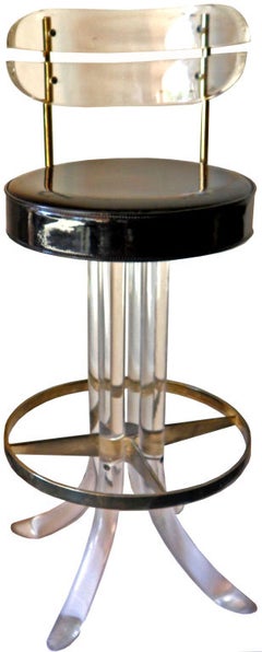 Set of Four Lucite and Chrome Barstools