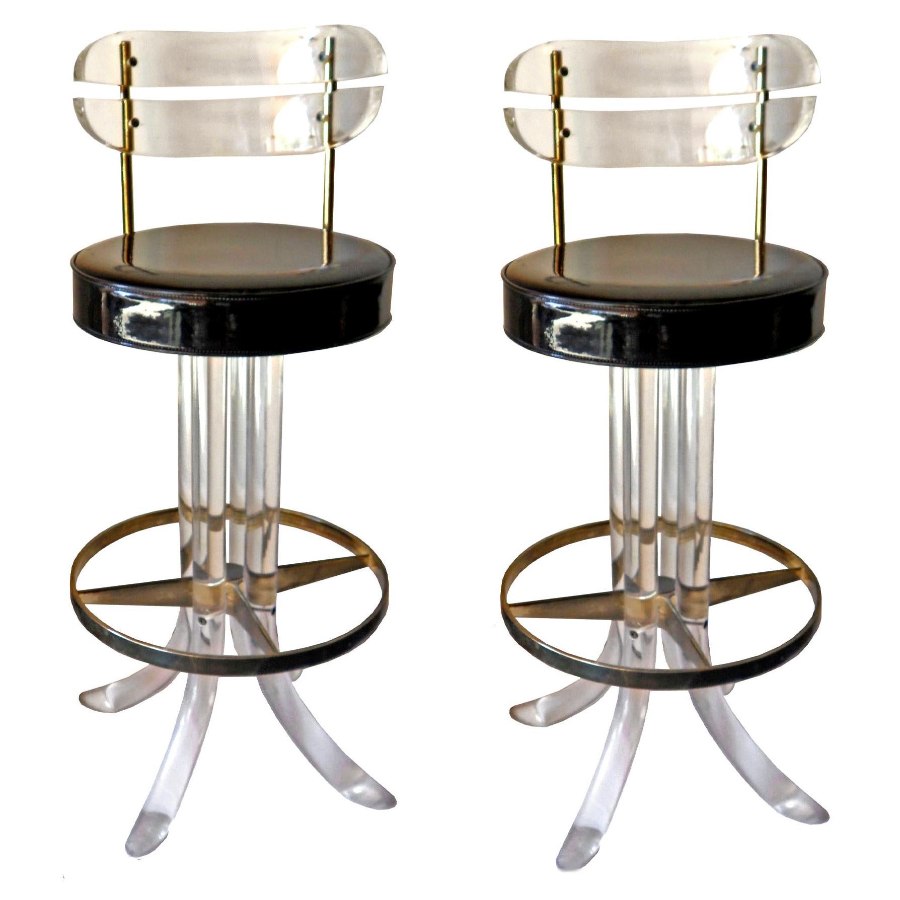 Set of Four Lucite and Chrome Barstools For Sale