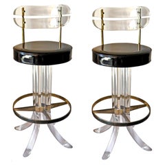 Set of Four Lucite and Chrome Barstools