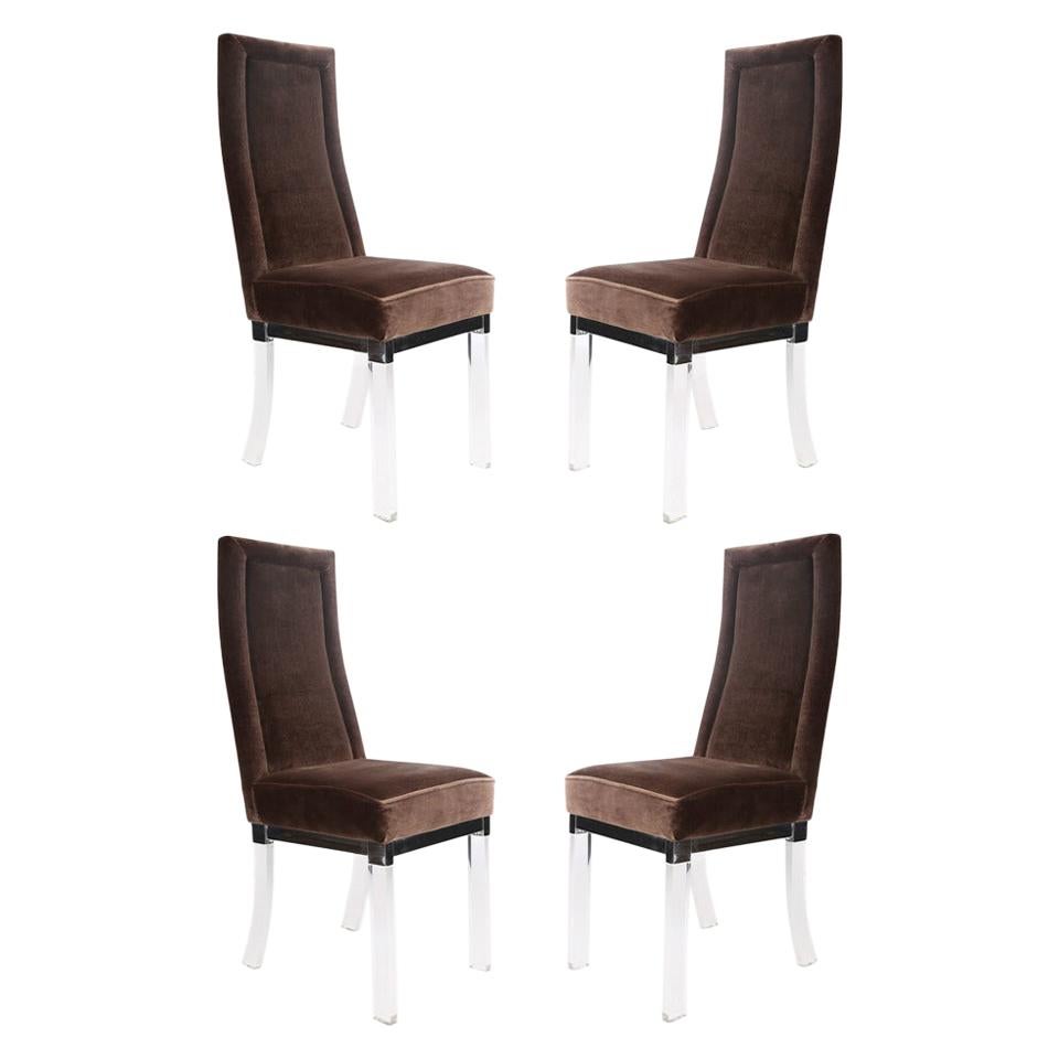 Set of Four Lucite and Chrome Dining Chairs, circa 1970s
